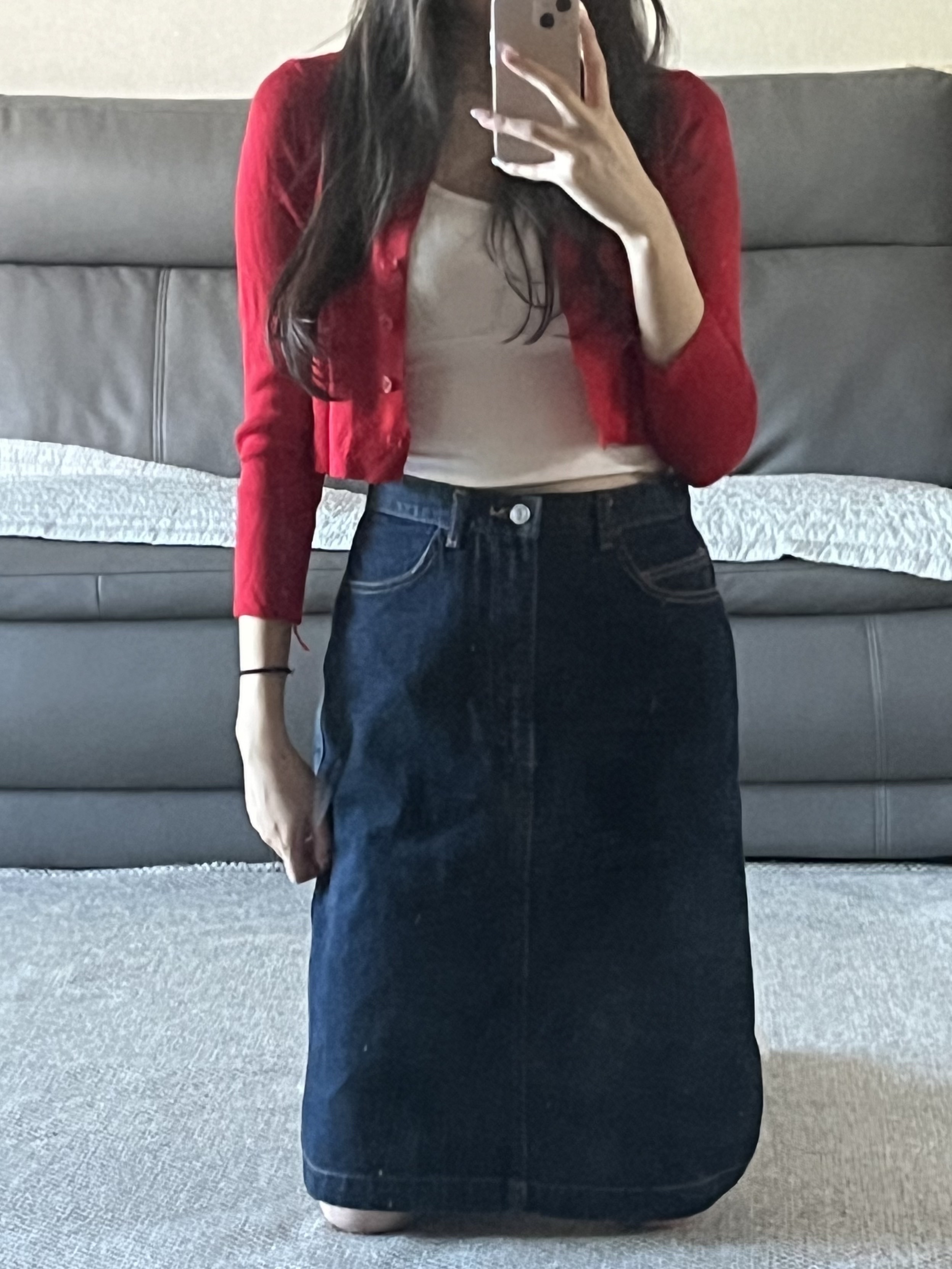 (W) Covernat Pleats Mid Skirt Black 착용 스타일 - 2