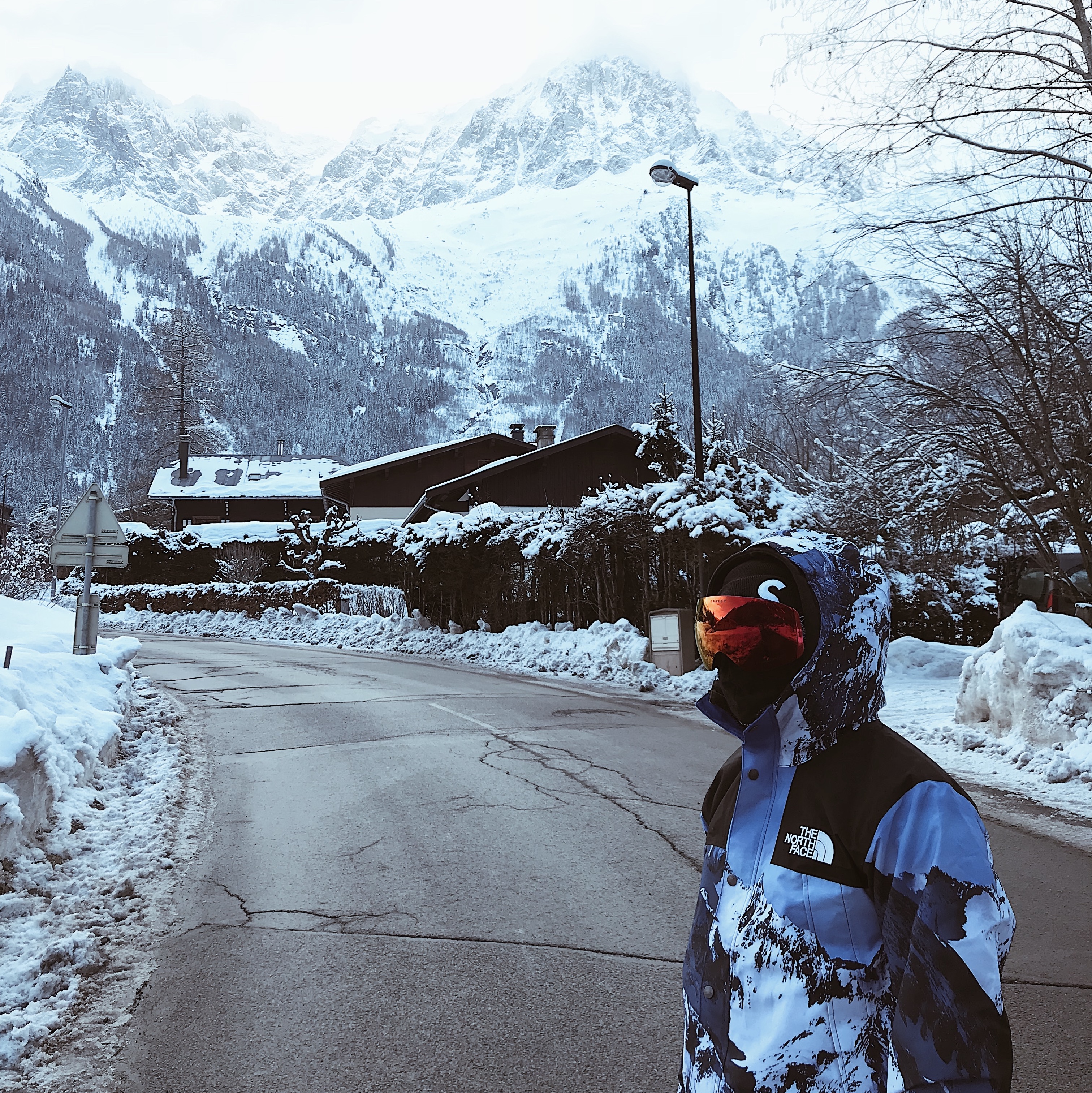 Supreme x The North Face Mountain Parka Blue White - 17FW 착용 스타일