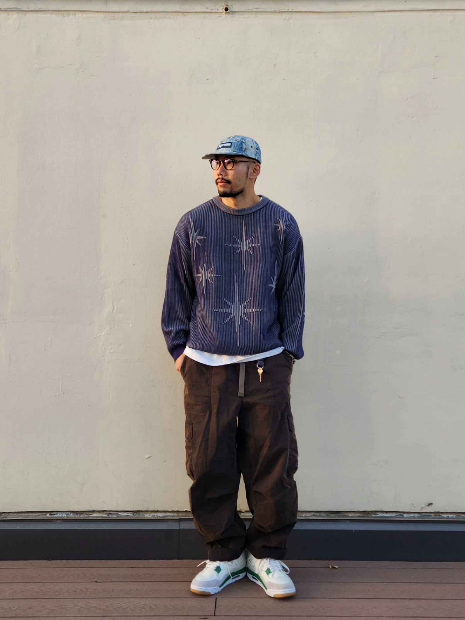 Jordan 4 x Nike SB Retro SP Pine Green, Supreme Denim Camp Cap Snake - 24FW 착용 스타일