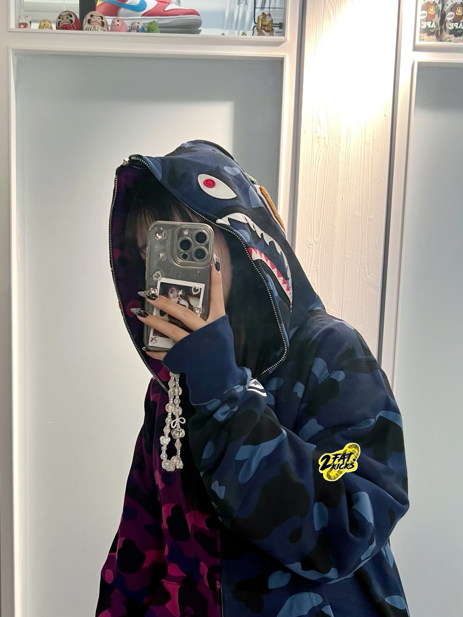 BAPE Color Camo Separate Shark Full Zip Hoodie Black Navy, BAPE Color Camo Separate Shark Full Zip Hoodie Navy Puple 착용 스타일 - 7