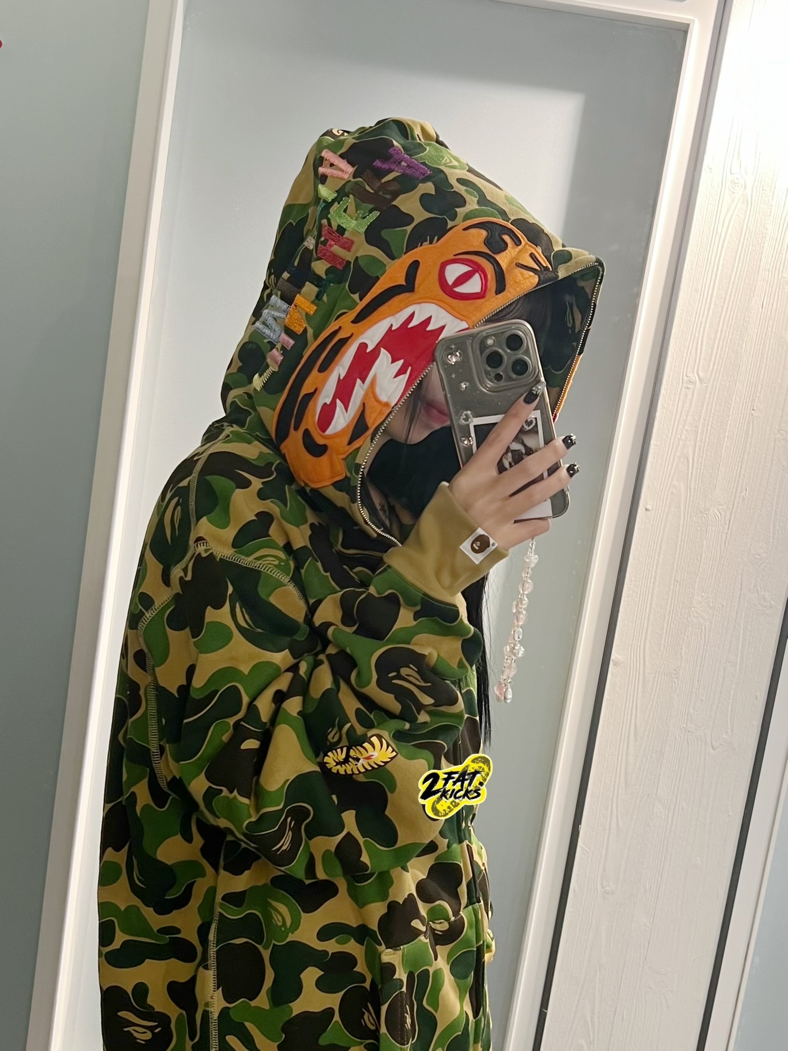 BAPE ABC Camo Tiger Full Zip Hoodie Army Green, BAPE ABC Camo Tiger Full Zip Hoodie Pink 착용 스타일 - 7