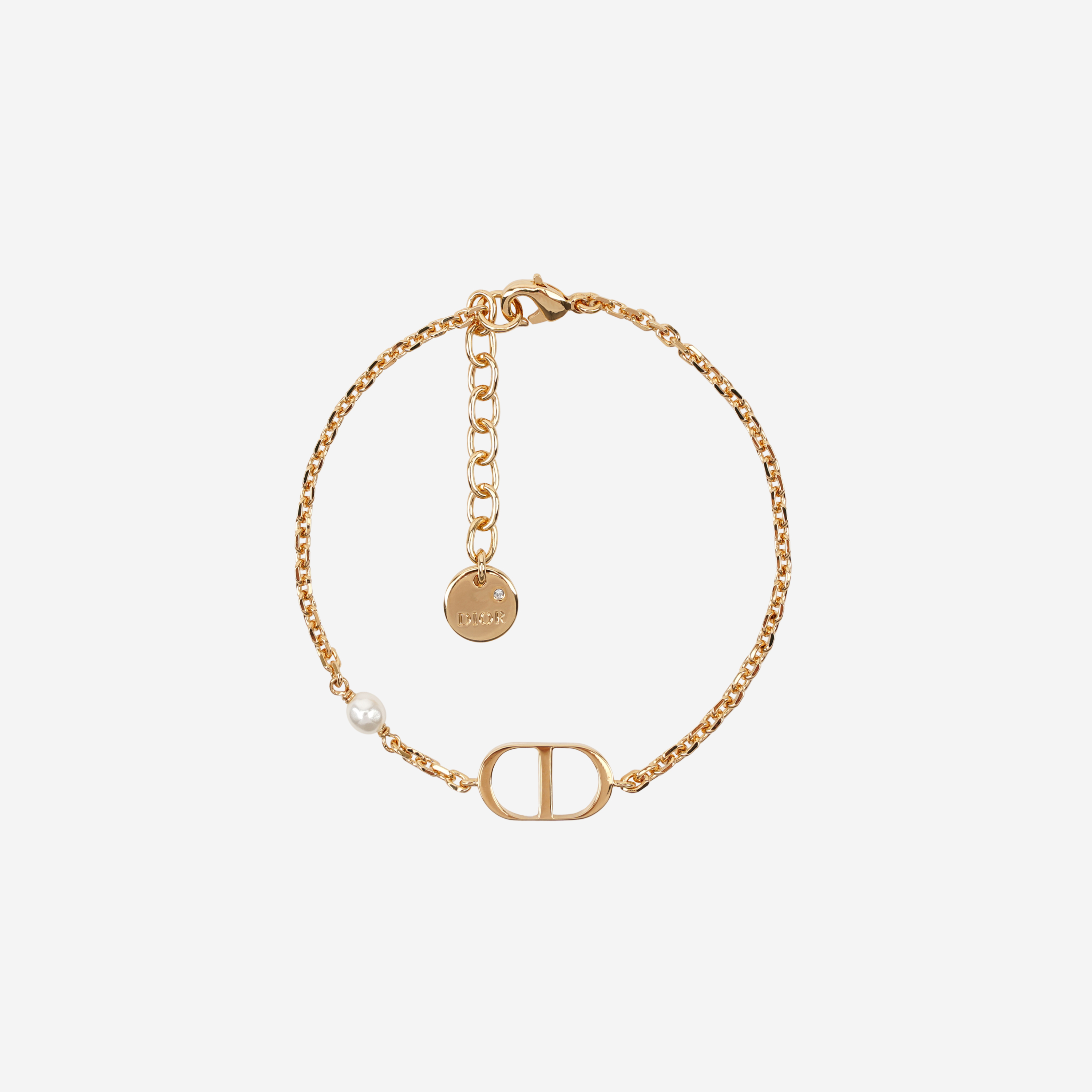 (W) Dior Petit CD Bracelet Gold Finish Metal & White Resin Pearl