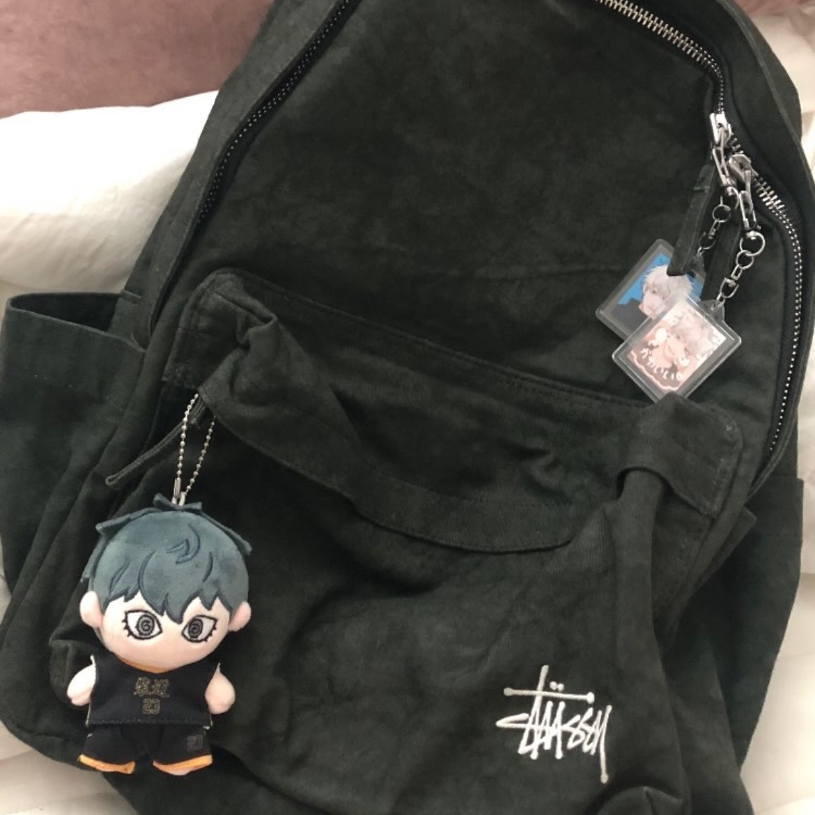 Stussy Canvas Backpack Washed Black 착용 스타일