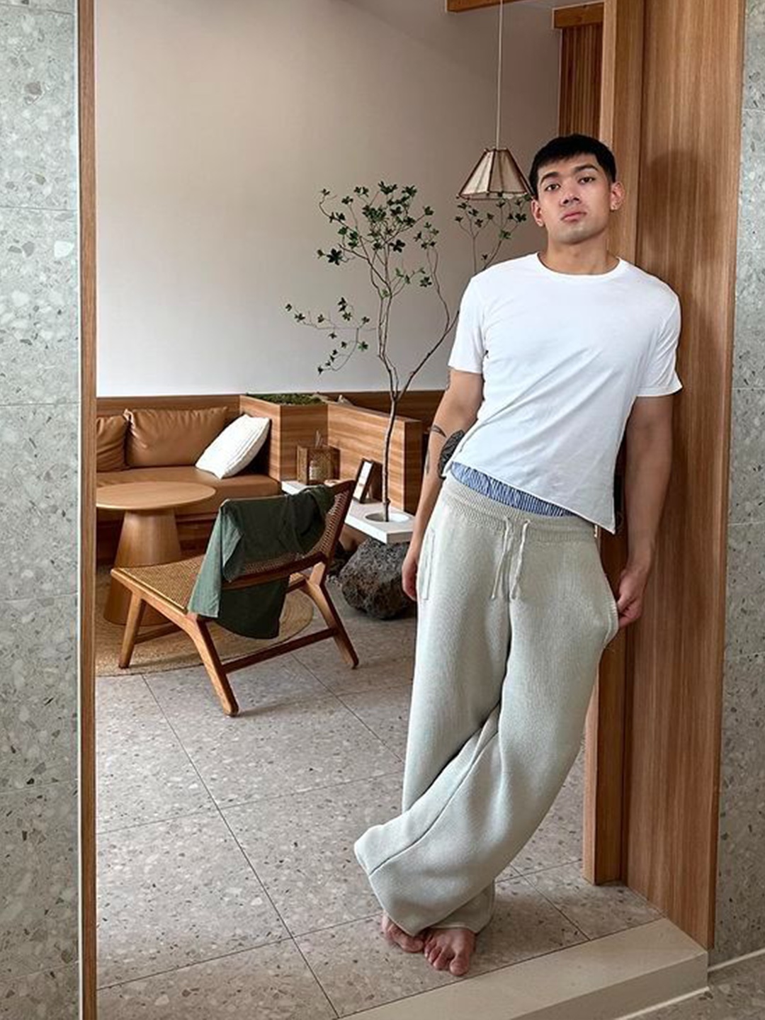 Customellow Relaxed Melange Sweat Pants Melange Gray, MJD Side Snap Wide C/P Heavy Sweat Pants Melange Grey 착용 스타일 - 4