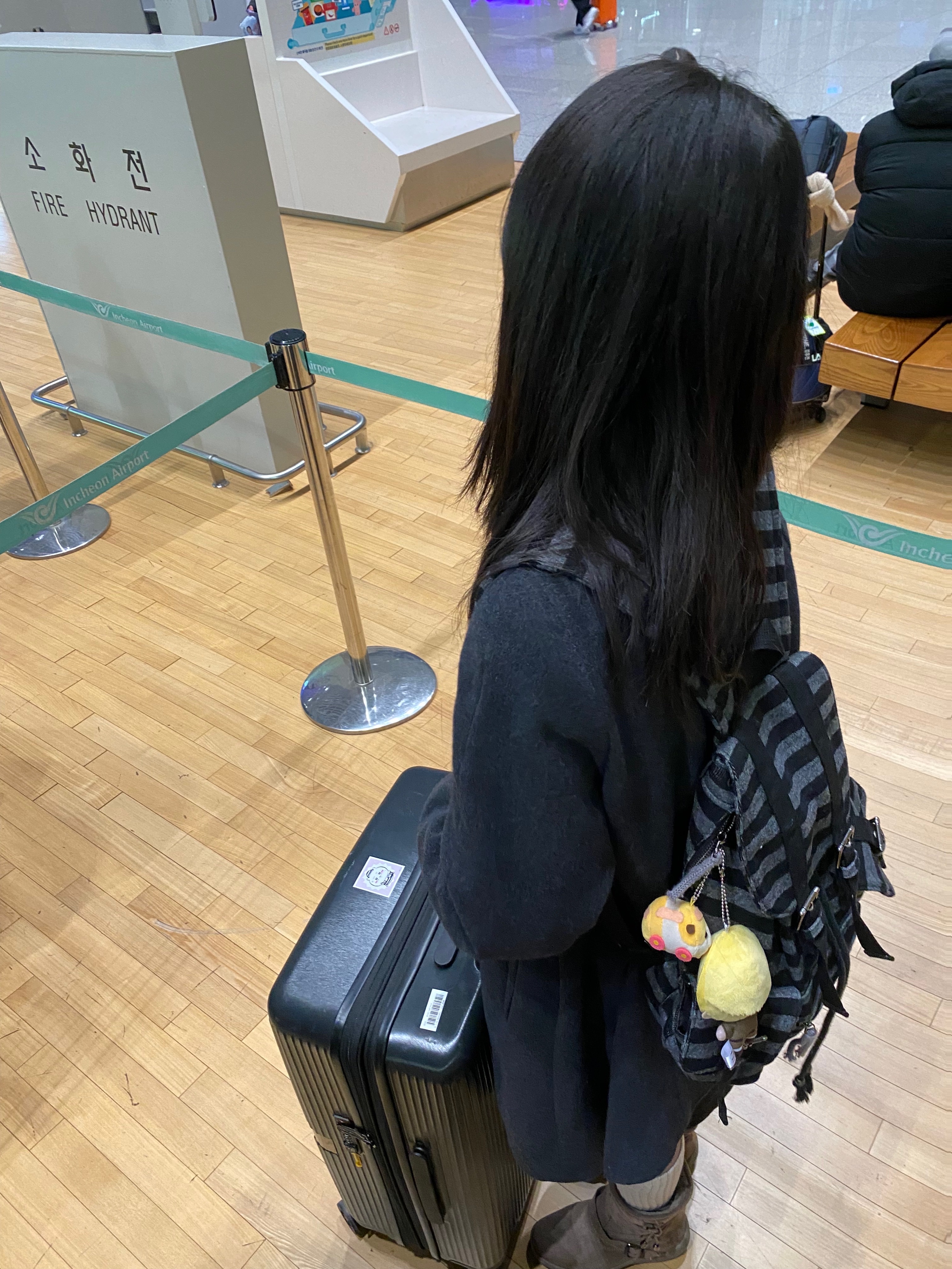Pahisum Wool Stripe Backpack Black 착용 스타일 - 1