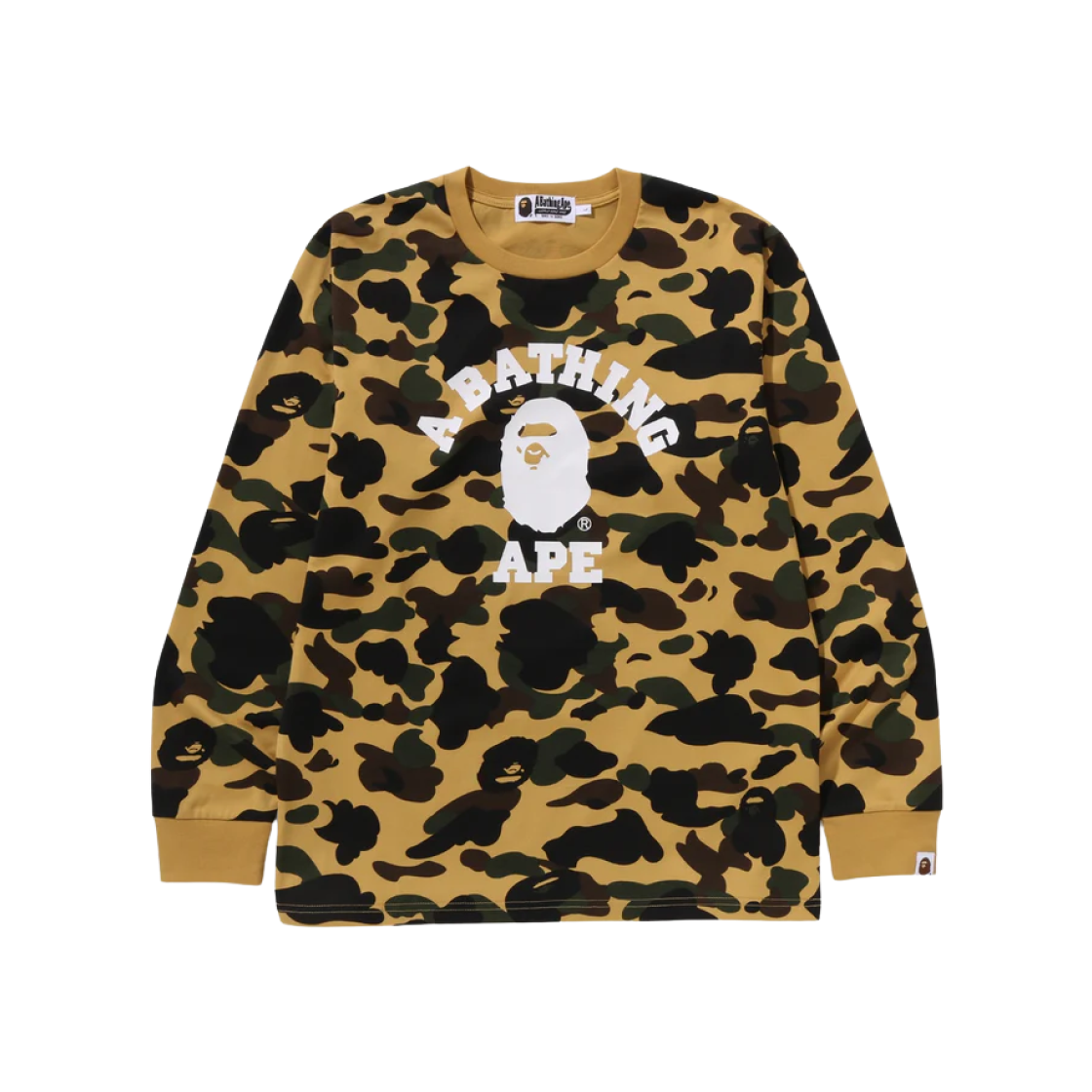 베이프 퍼스트 카모 컬리지 롱슬리브 티셔츠 옐로우 | BAPE | KREAM BAPE 1st Camo College L/S T-Shirt Yellow