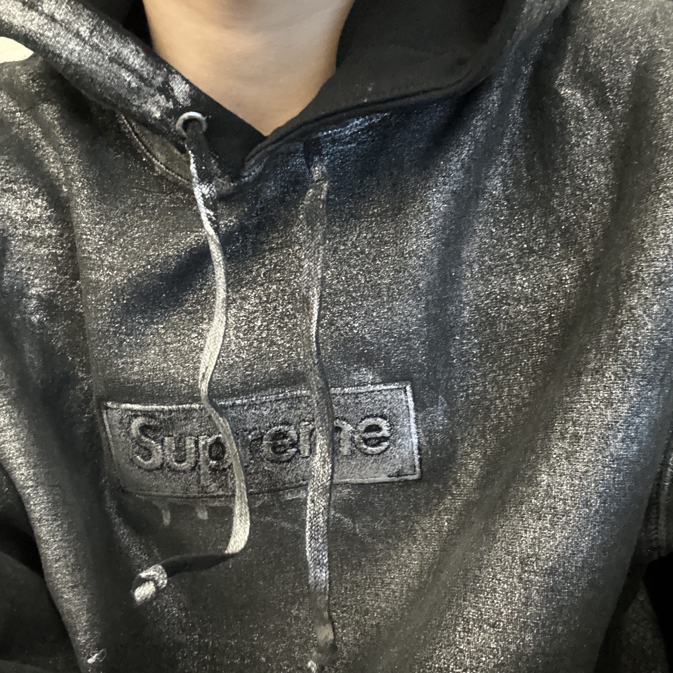 Supreme x MM6 Maison Margiela Foil Box Logo Hooded Sweatshirt Black - 24SS 착용 스타일