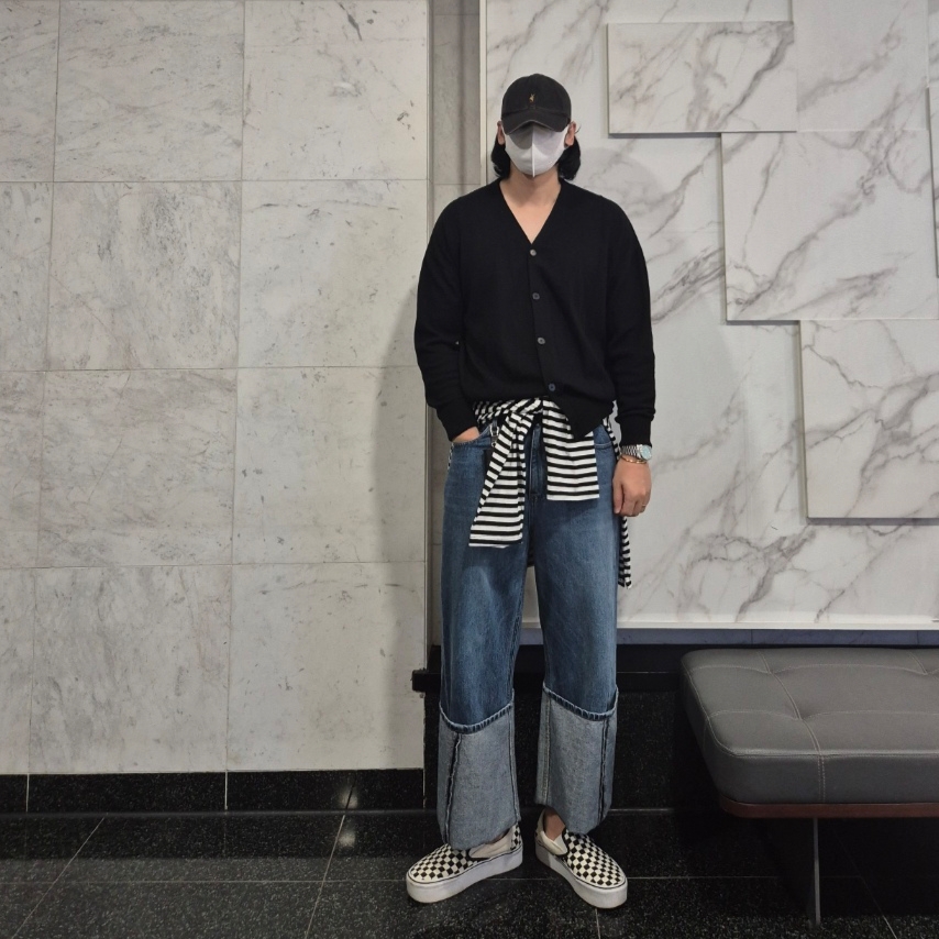 Vans Classic Slip-On Stackform Checkerboard Black 착용 스타일