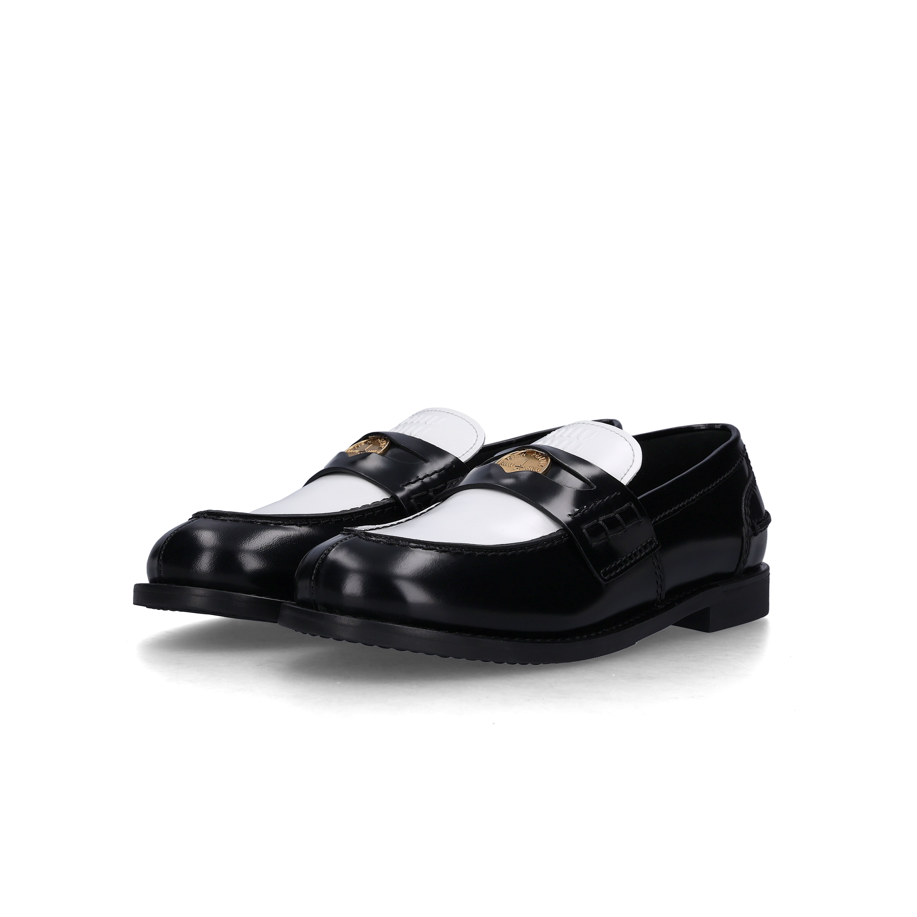 (W) Miu Miu Leather Penny Loafers Black White