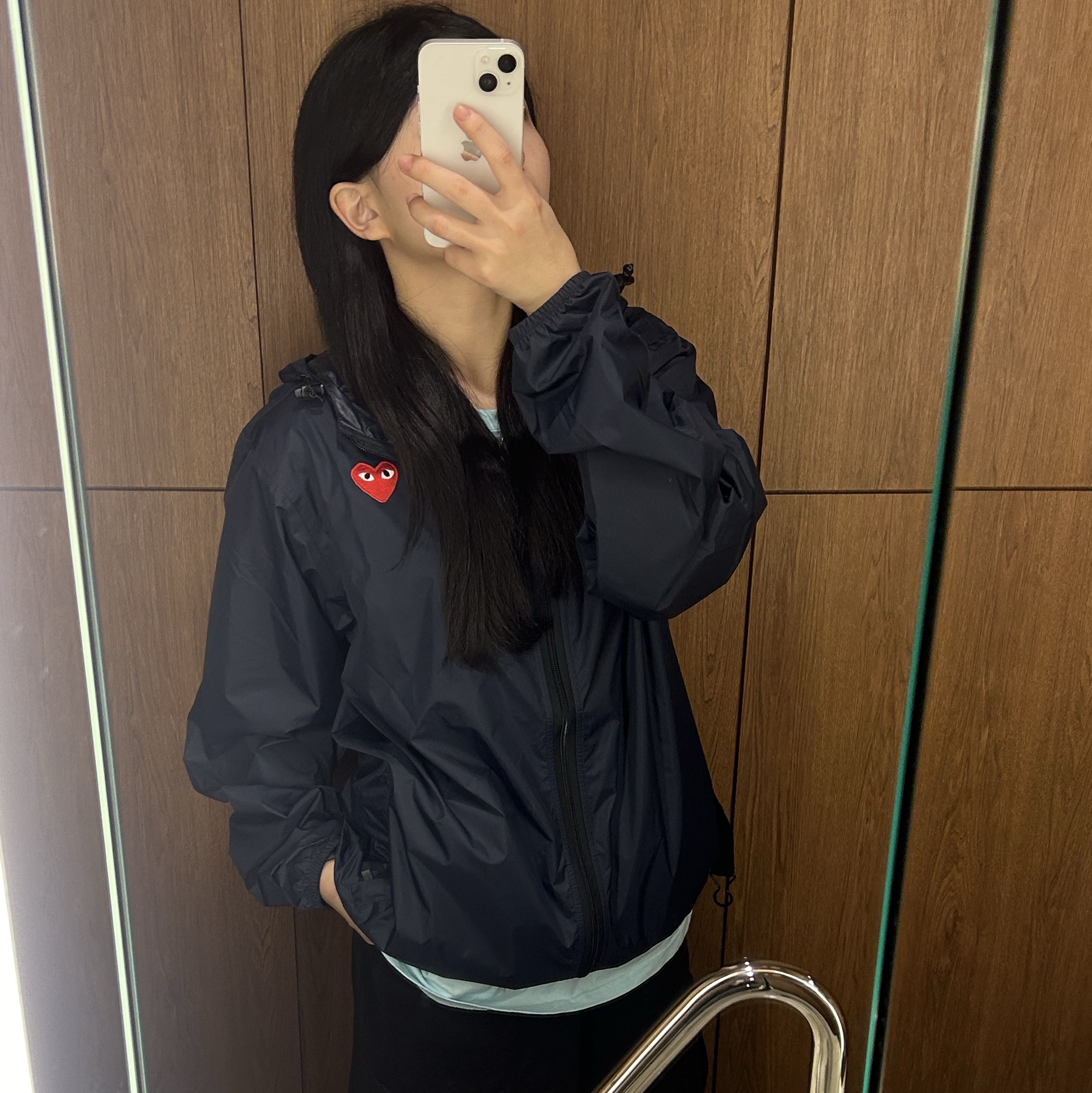 Play Comme des Garcons x K-Way Full Zip Jacket Navy 착용 스타일