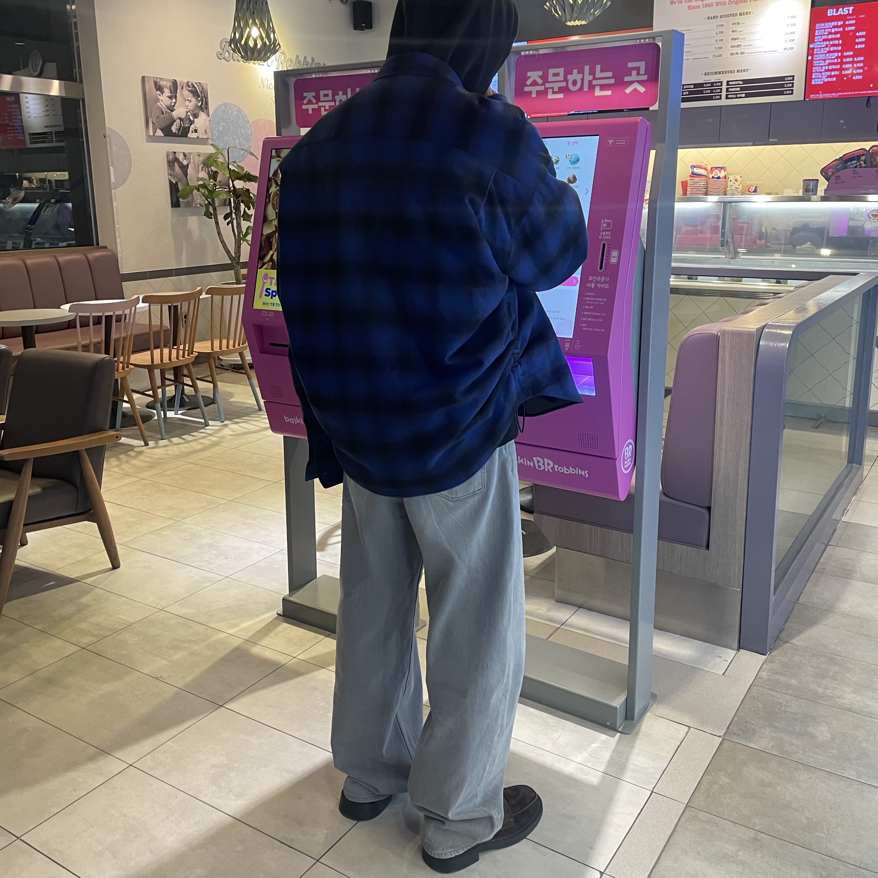 Nonnod Padded Flexible Slub Check Shirts Vintage Blue Purple 착용 스타일
