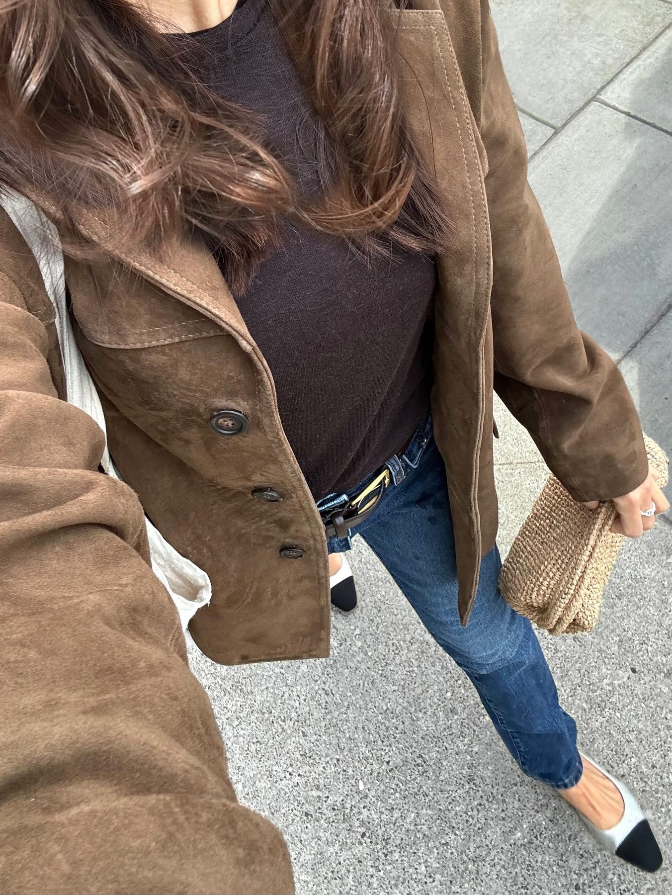 STU Women’s Suede Jacket Brown, Dunst Suede Leather Half Jacket Camel Suede 착용 스타일 - 4