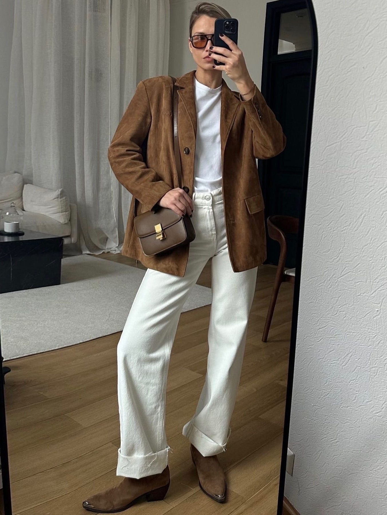 STU Women’s Suede Jacket Brown, Dunst Suede Leather Half Jacket Camel Suede 착용 스타일 - 2
