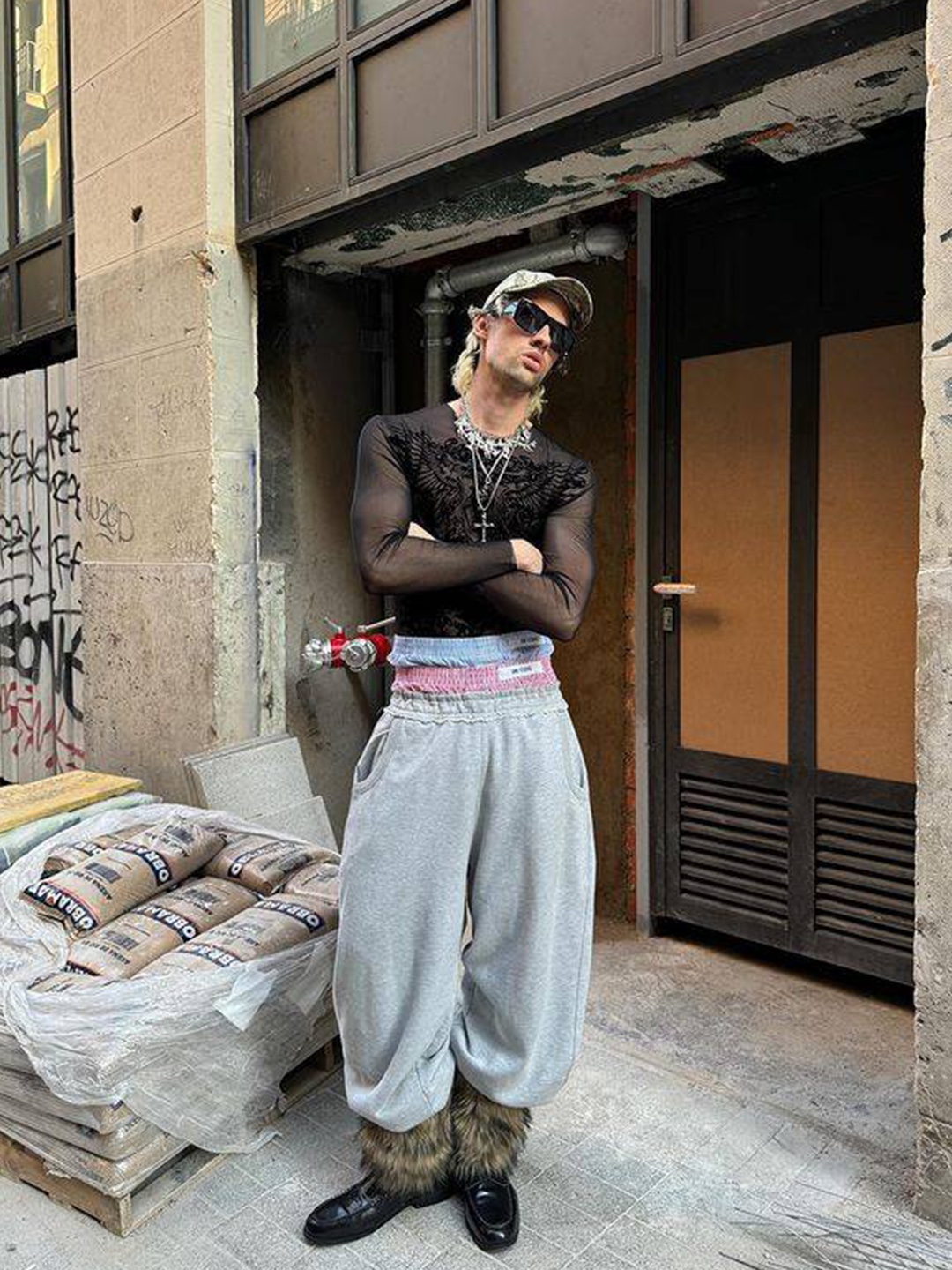Customellow Relaxed Melange Sweat Pants Melange Gray, MJD Side Snap Wide C/P Heavy Sweat Pants Melange Grey 착용 스타일 - 5