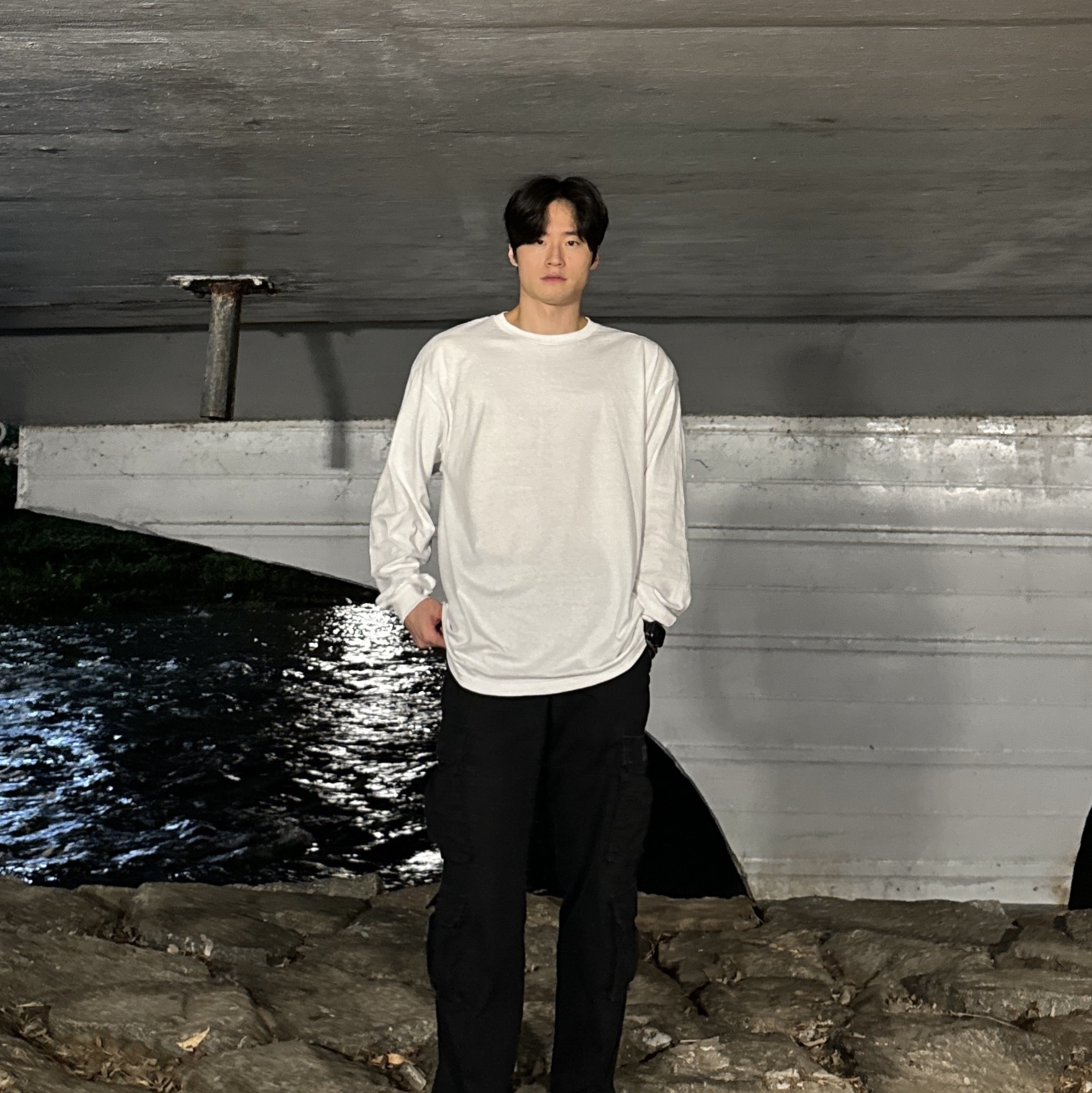 AAA Heavy Cotton 1304 Long Sleeve T-Shirt White Black (2Pack) 착용 스타일 - 1