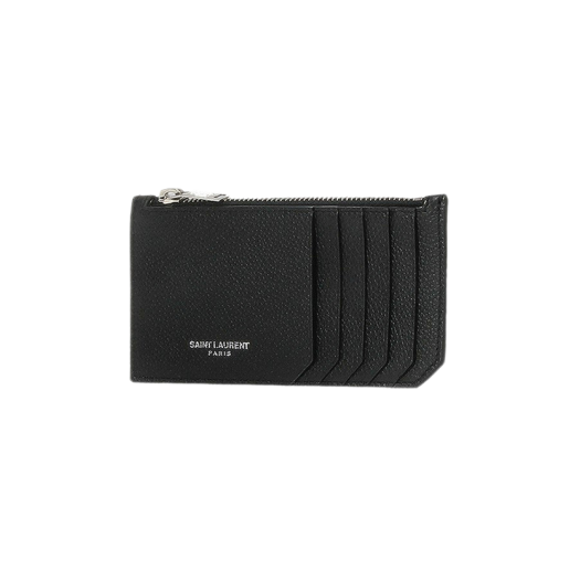 Saint Laurent Paris Fragments Zipped Card Case in Shiny Leather Black