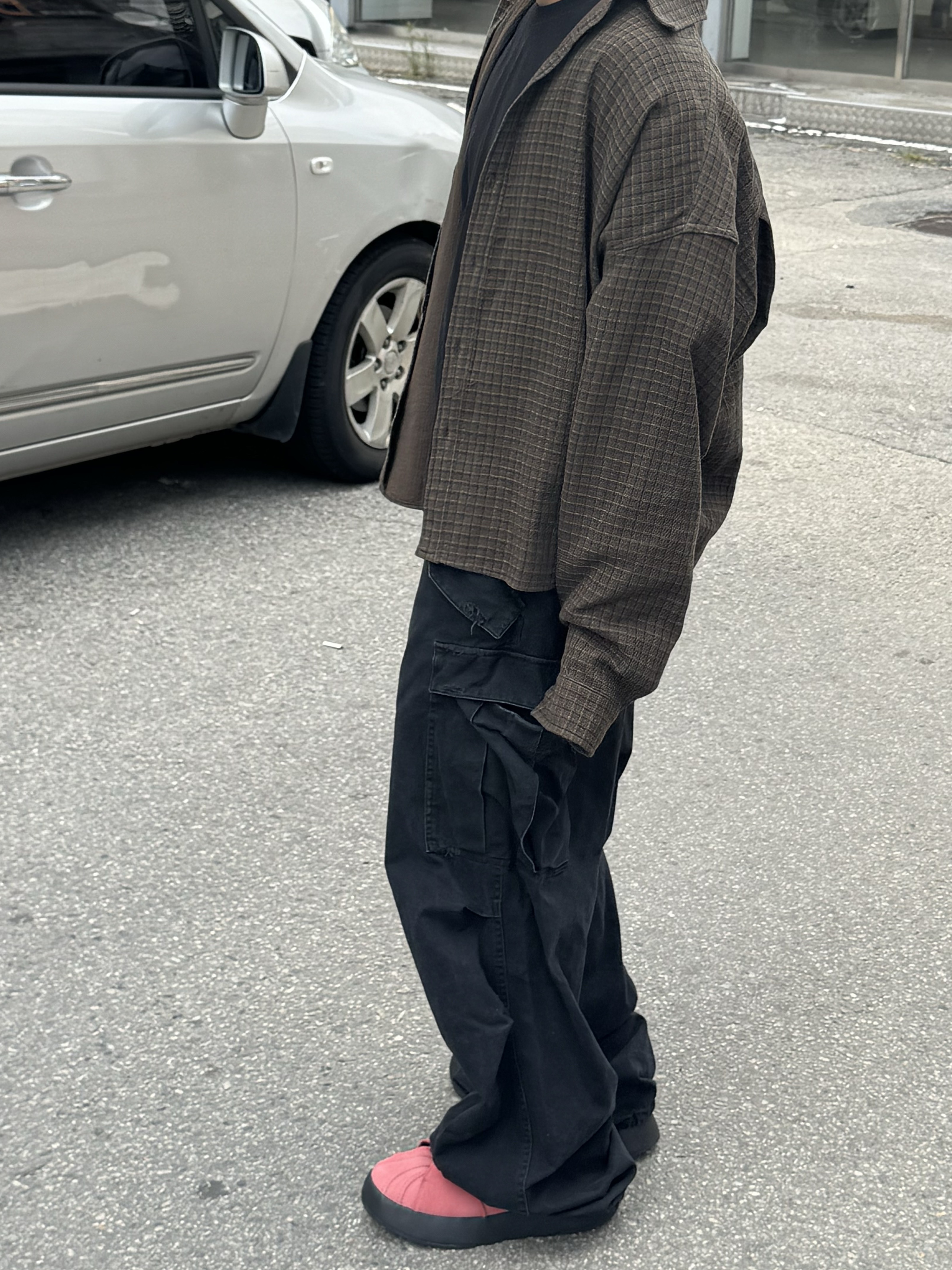 Nonnod Flexible String Check Shirt Japanese Linen Blue, Nonnod Double Pocket Japanese Denim Washed Black 착용 스타일 - 2