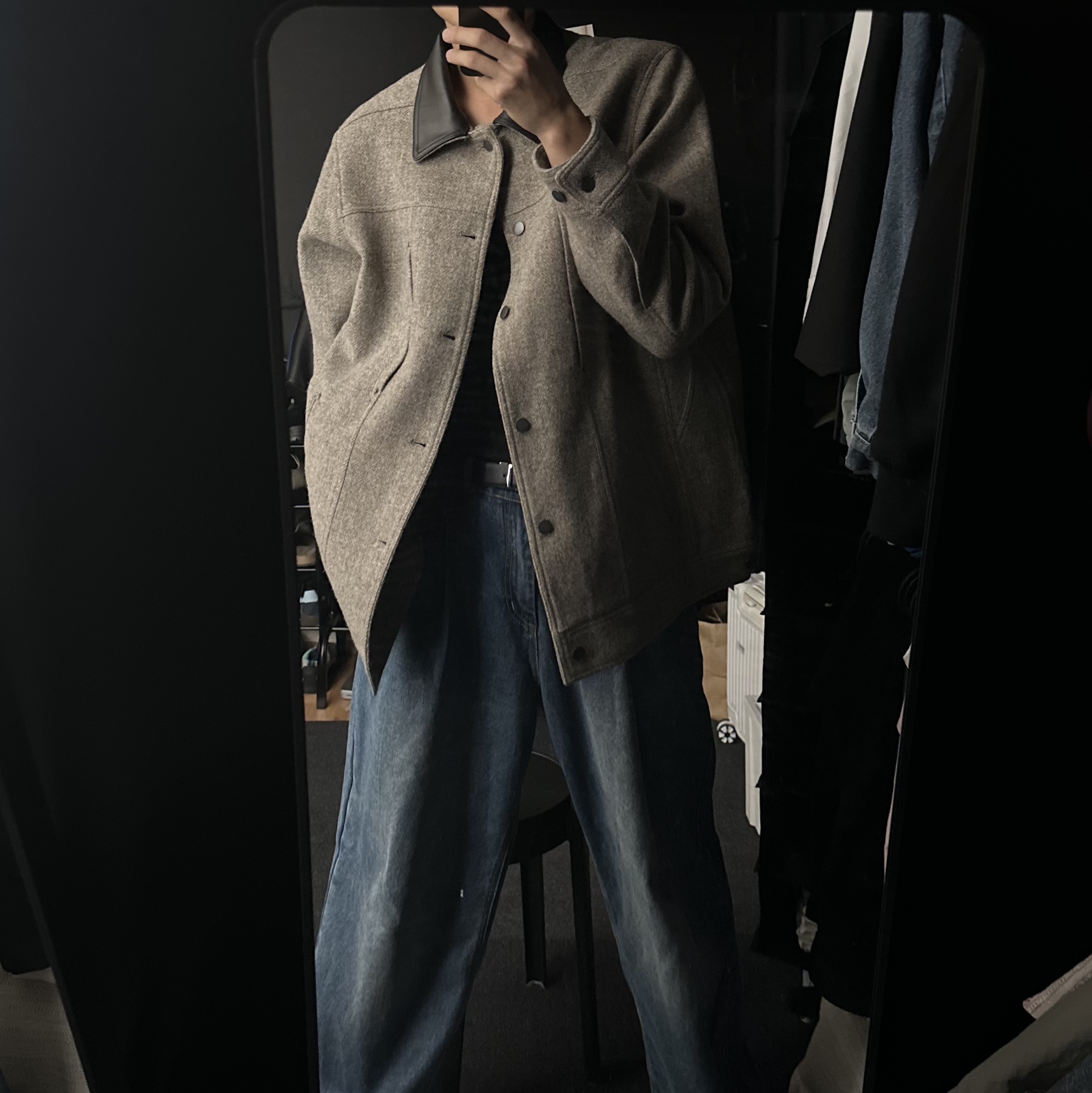 Haleine Half Wool Work Jacket Beige (VJ327) 착용 스타일 - 3