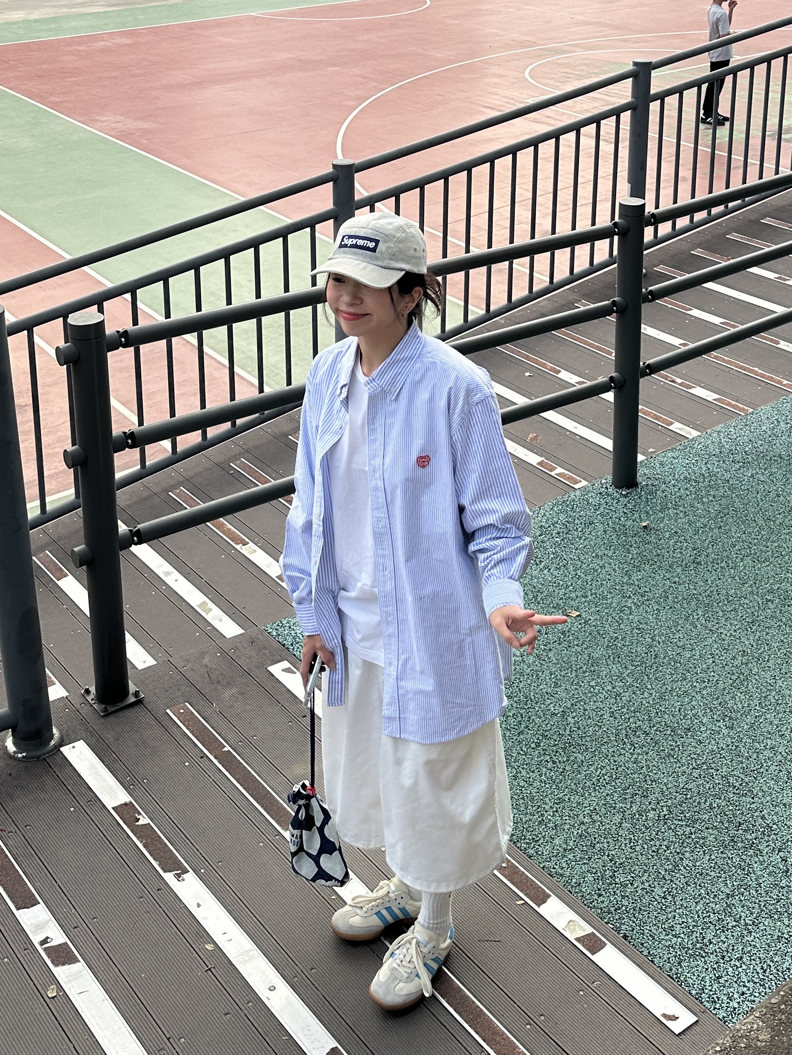 Supreme Denim Camp Cap Dirty Indigo - 23SS, Adidas x Sporty & Rich Samba Cream Blue 착용 스타일 - 1