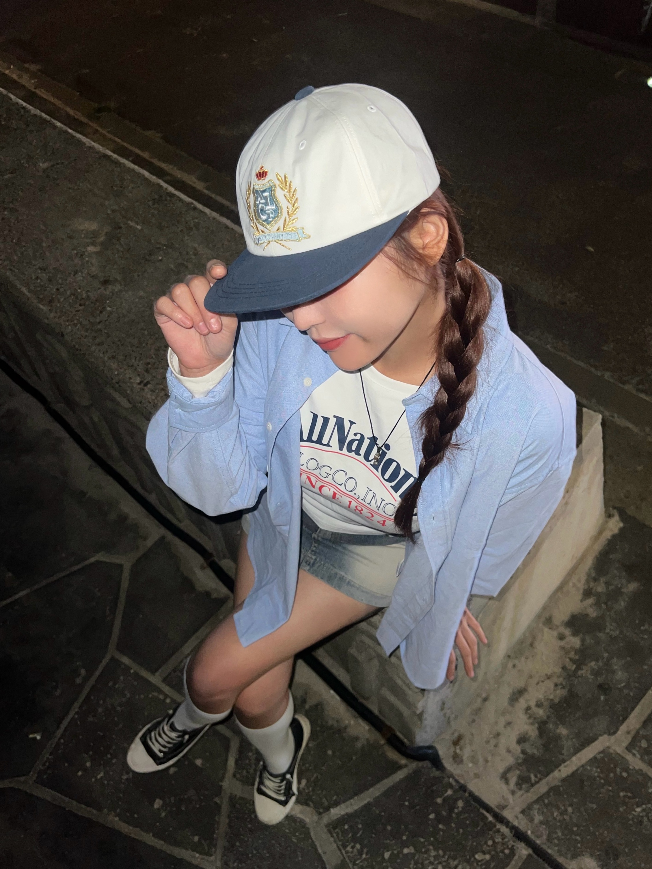 Allincomplete ALCP High School Cap Navy & White 착용 스타일 - 3