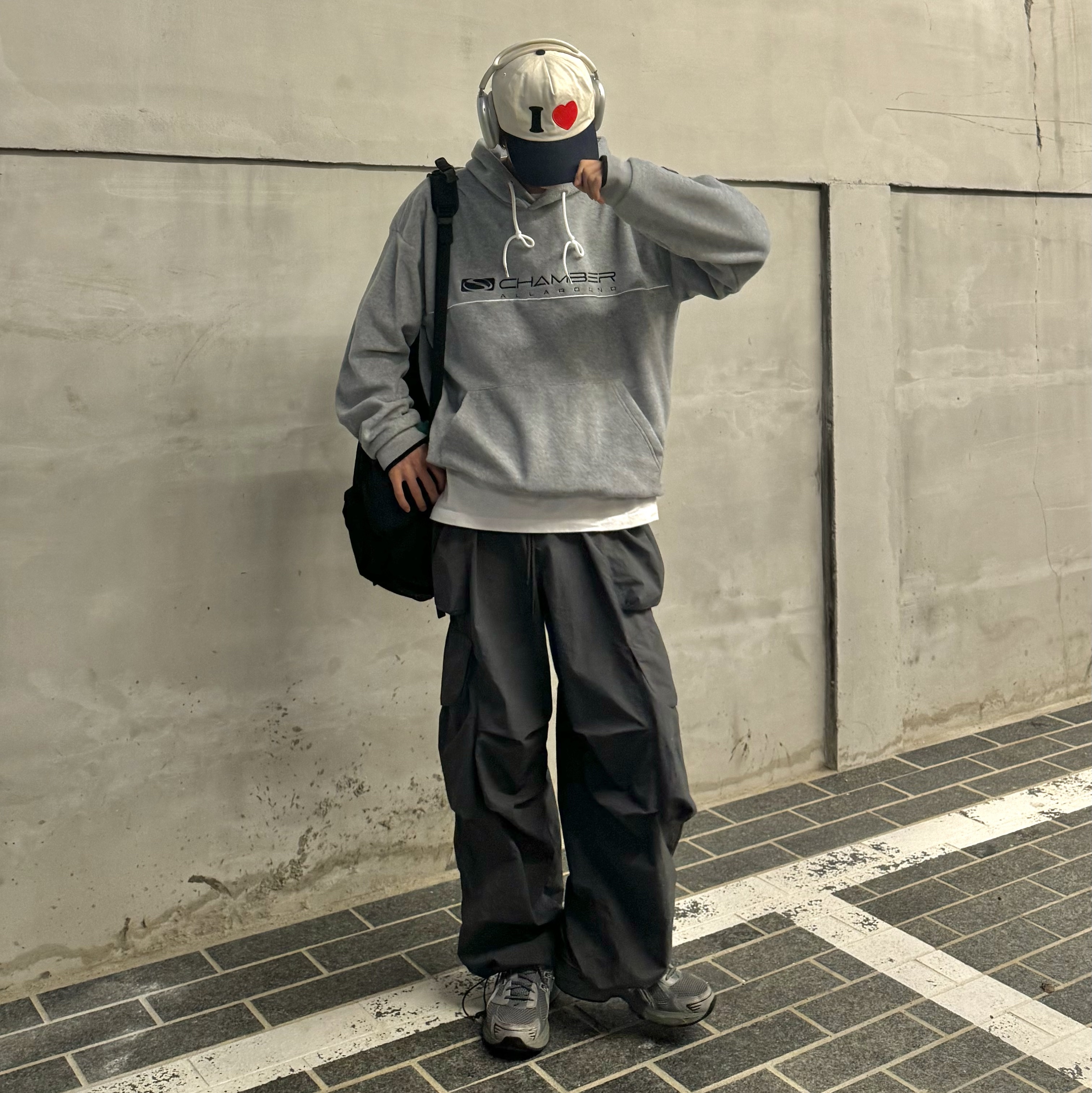 SPORT CHAMBER SC Flash Fleece Hoodie T-Shirt Gray 착용 스타일 - 2