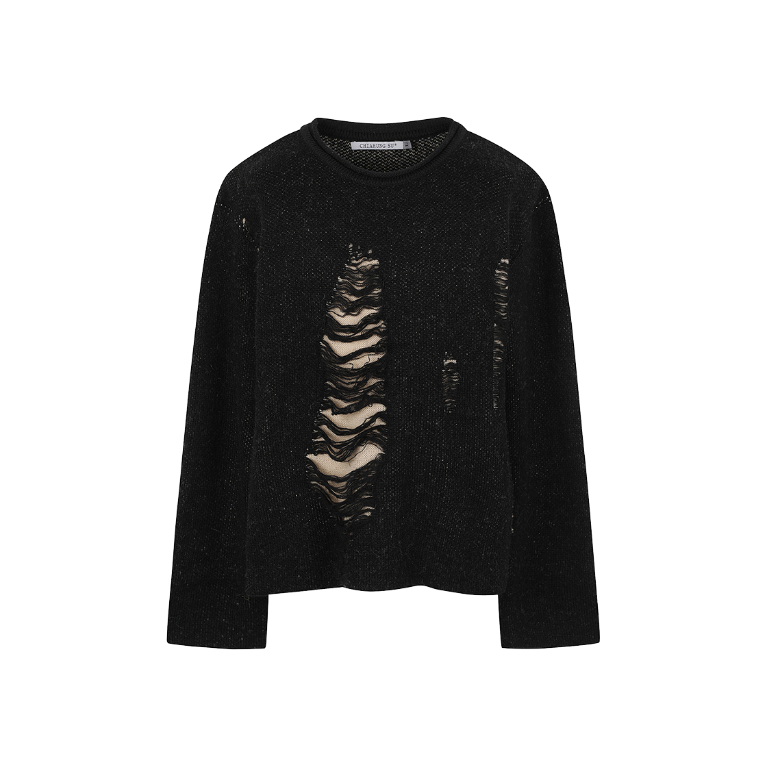 KM4DKNPCS01BK [KREAM 단독] Chiahung Su Double Layers Damaged Knitted Sweater Black - 24FW
