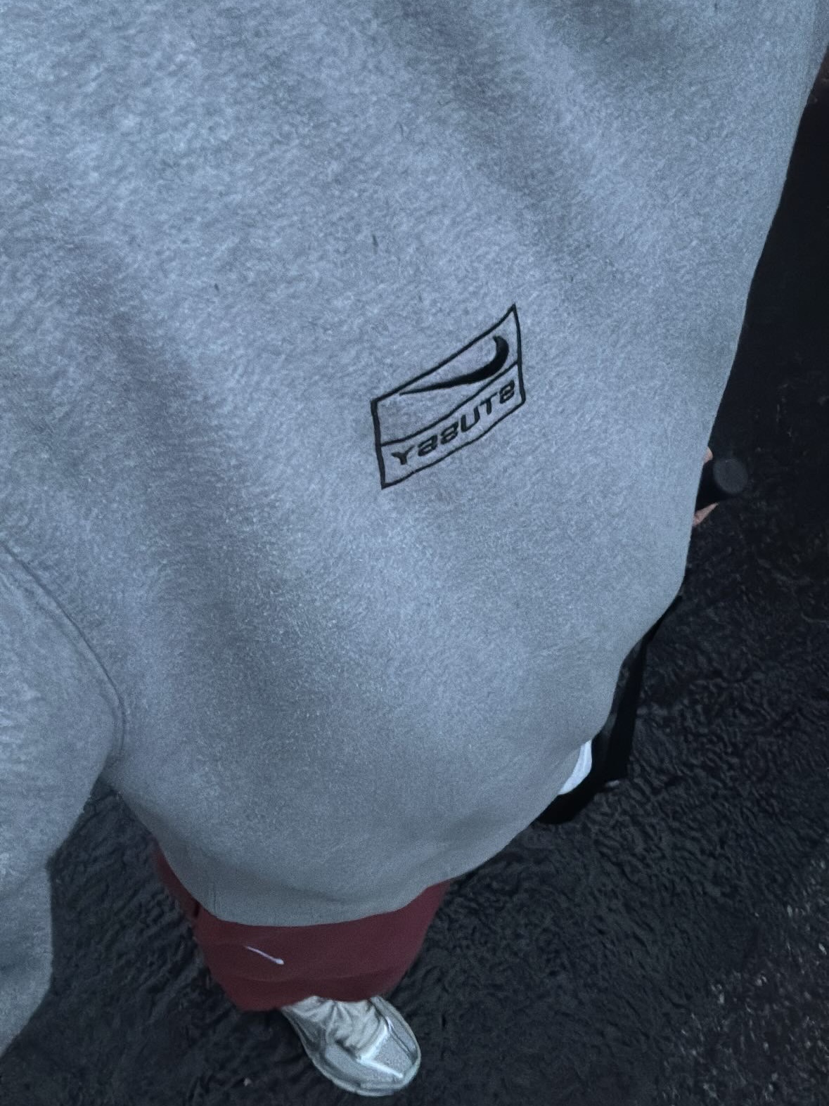 Nike x Stussy NRG BR Crew Fleece Grey, Nike NRG Solo Swoosh Fleece Pants Cedar - US/EU 착용 스타일
