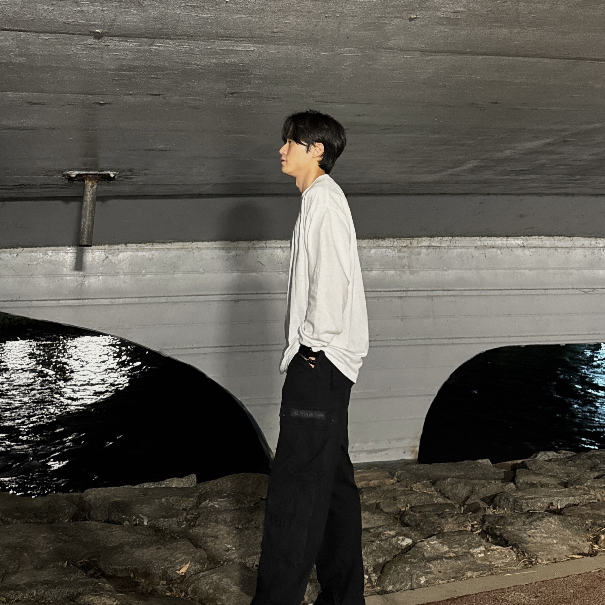 AAA Heavy Cotton 1304 Long Sleeve T-Shirt White Black (2Pack) 착용 스타일 - 4