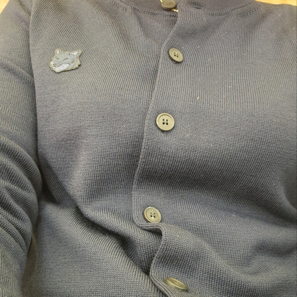 (W) Maison Kitsune Bold Fox Head Patch Regular Cardigan Ink Blue 착용 스타일