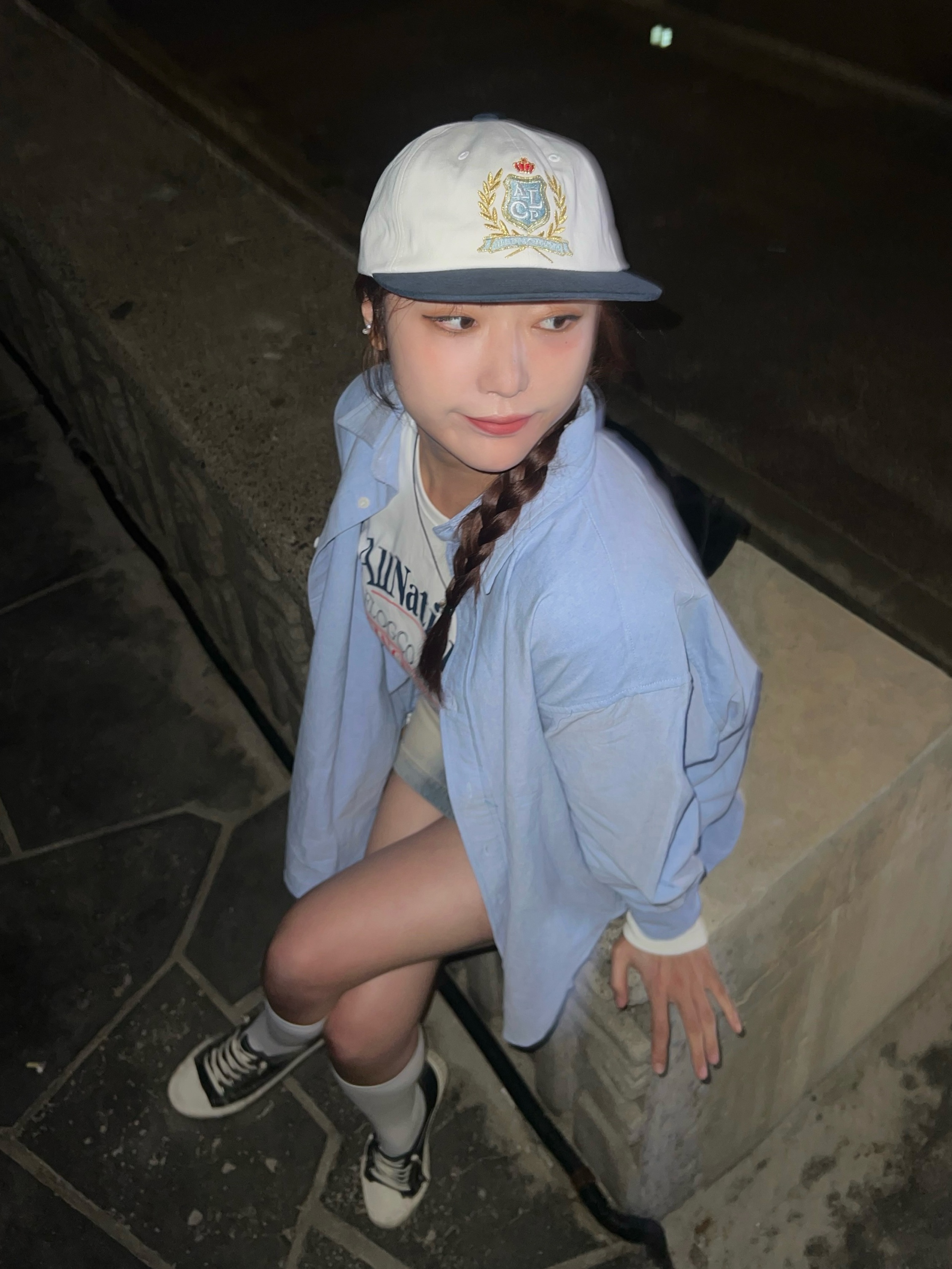 Allincomplete ALCP High School Cap Navy & White 착용 스타일 - 2