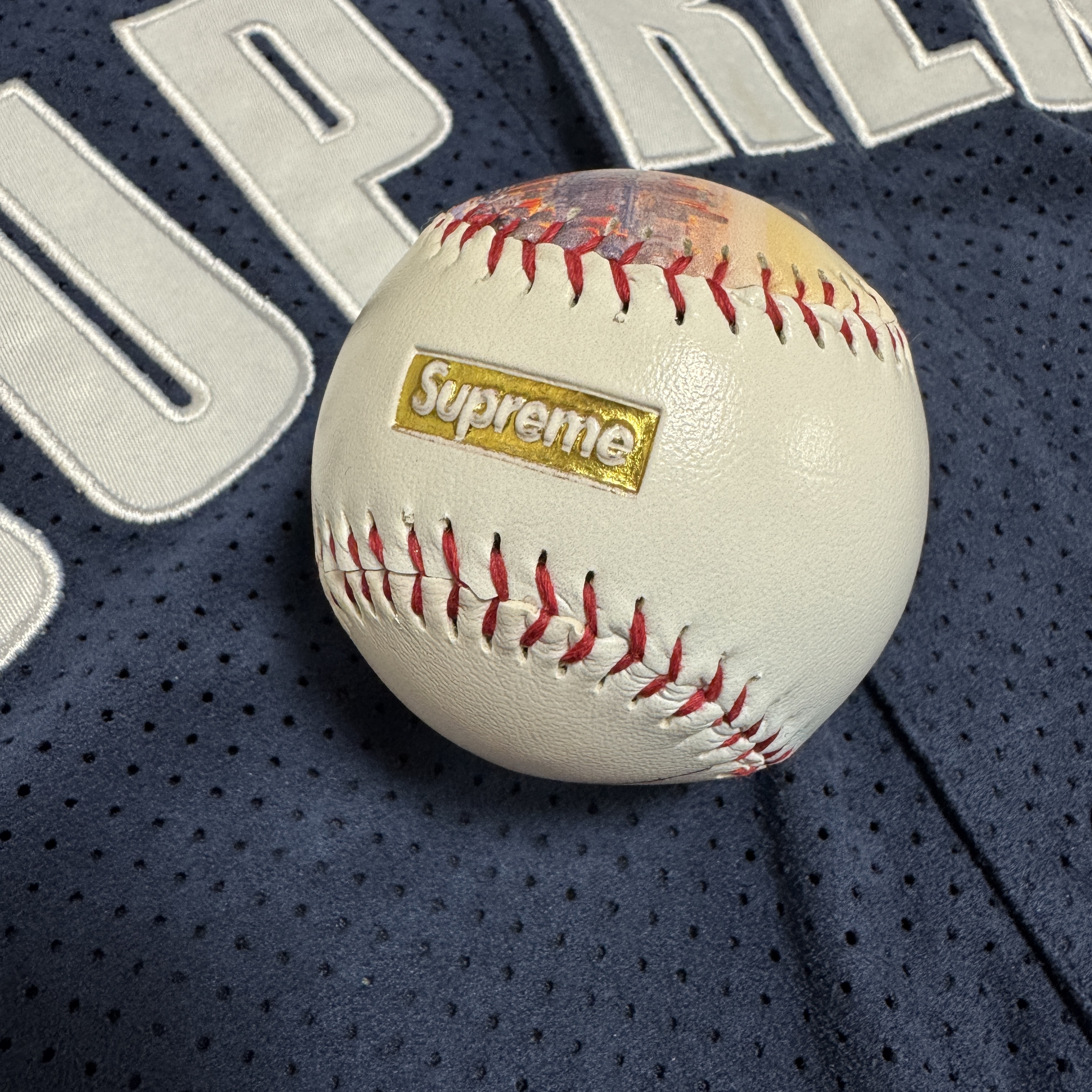Supreme x Rawlings Aerial Baseball Multicolor - 23FW, Supreme Ultrasuede Mesh Baseball Jersey Navy - 24SS 착용 스타일 - 1