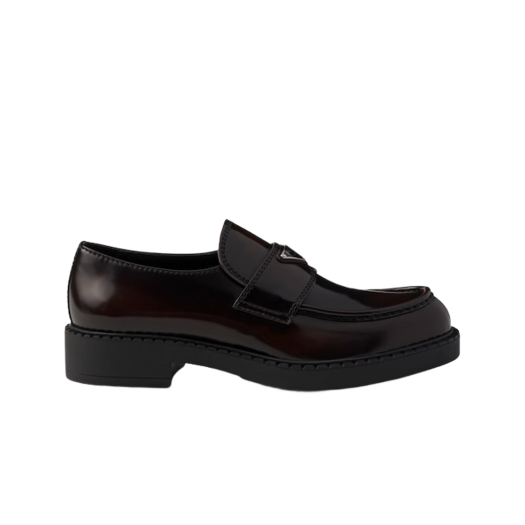 2DE127-055-F0038 Prada Chocolate Brushed Leather Loafers Sienna