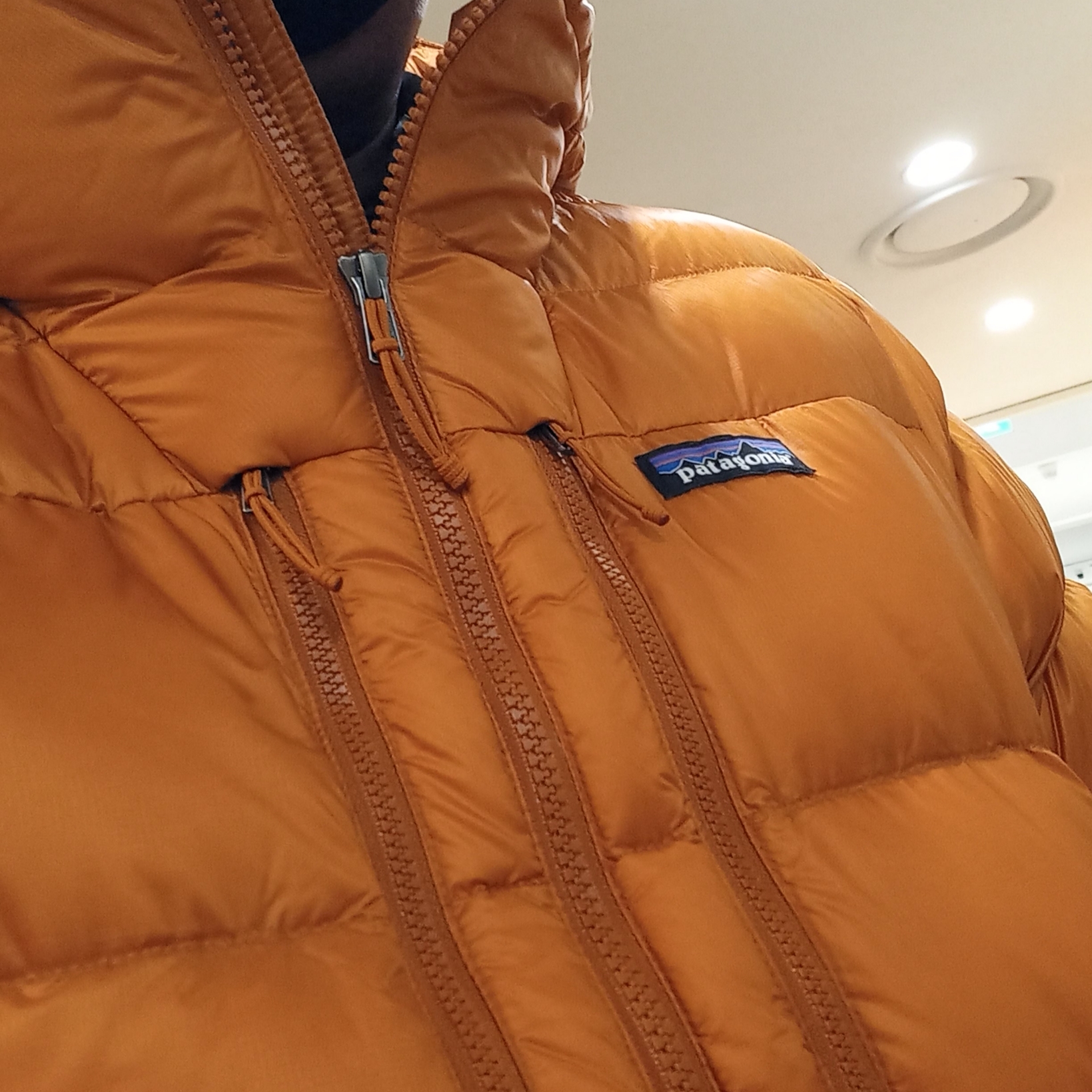 Patagonia Fitz Roy Down Hoody Black, Arc'teryx Cronin Cotton Pants Black 착용 스타일 - 4
