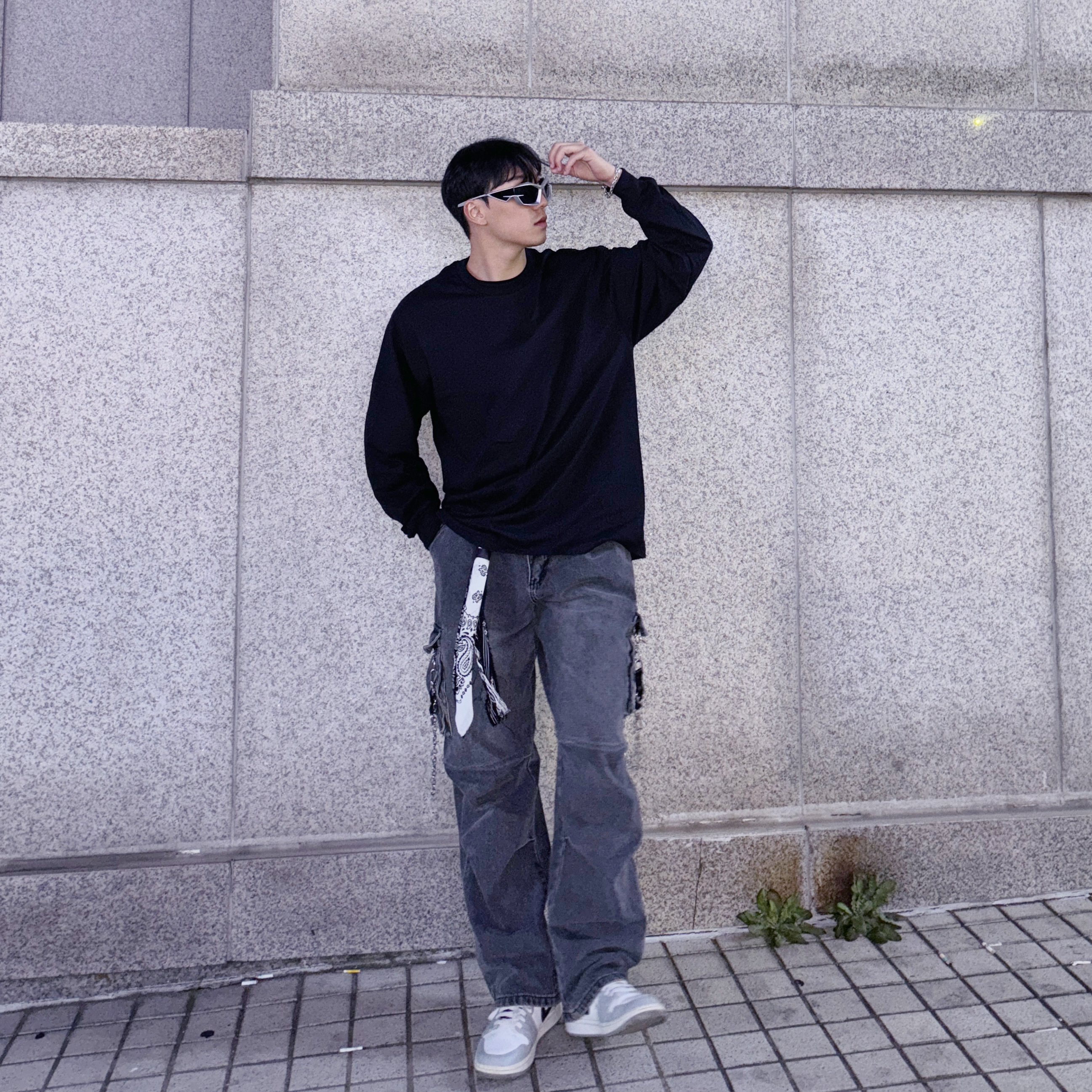 AAA Heavy Cotton 1304 Long Sleeve T-Shirt White Black (2Pack) 착용 스타일 - 3