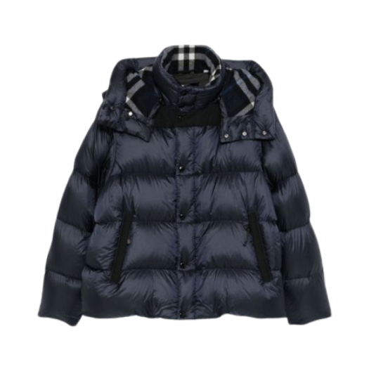 Burberry Nylon Quilted Hooded Down Jacket Navy