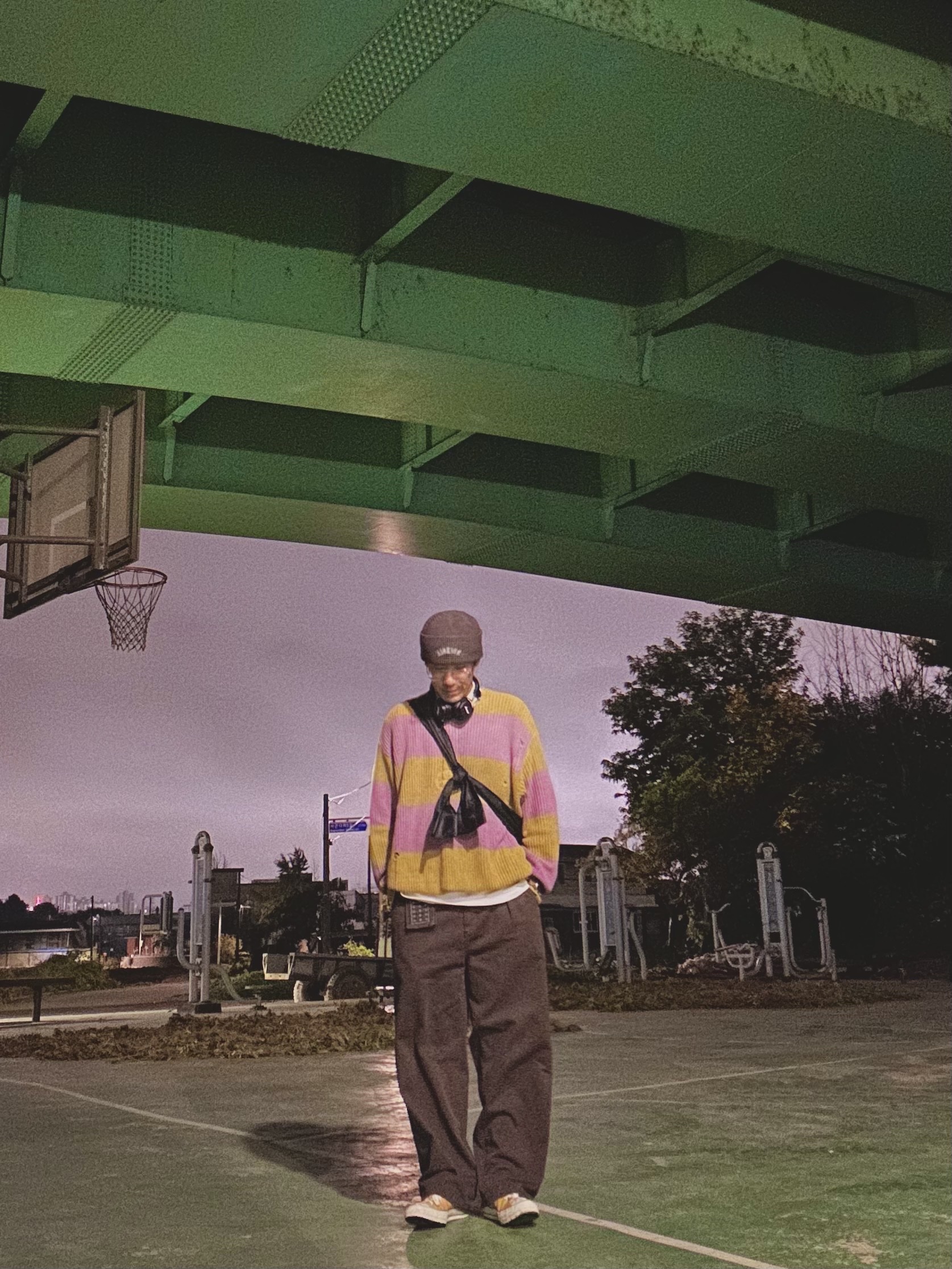 Kapital 5G Cotton Knit Rugby Shirt Yellow Pink, Converse Chuck 70 Ox Vintage Canvas Sunflower 착용 스타일 - 2