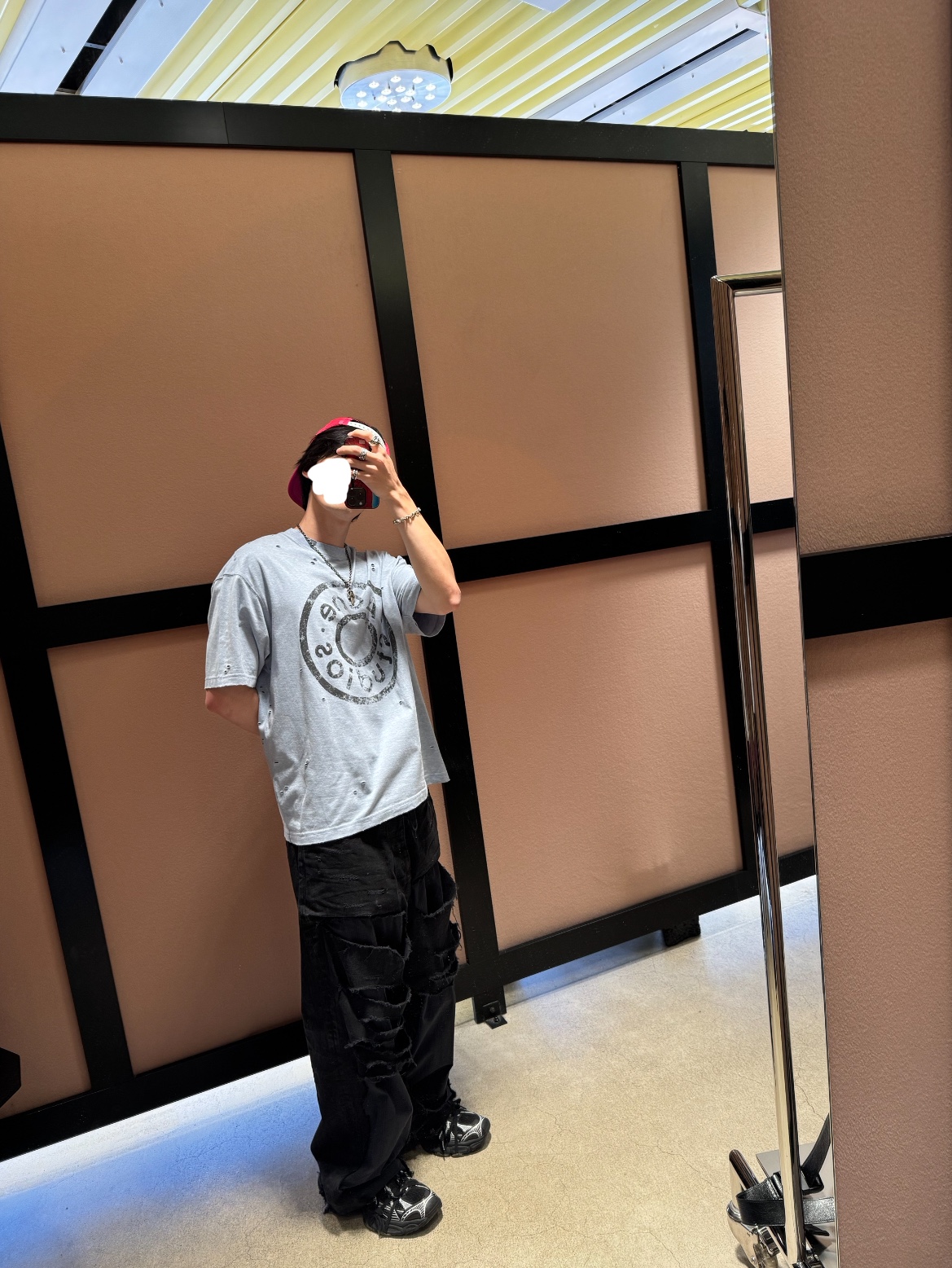 (W) Acne Studios Logo T-Shirt Relaxed Fit Blue Melange, Balenciaga Patchwork Pajama Pants Black 착용 스타일 - 1