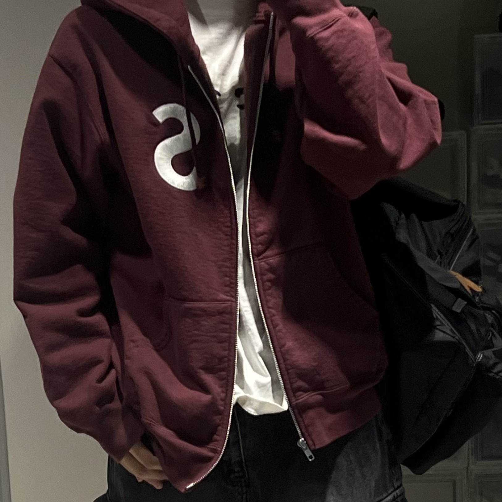 Supreme S Logo Zip Up Hooded Sweatshirt Maroon - 24FW 착용 스타일