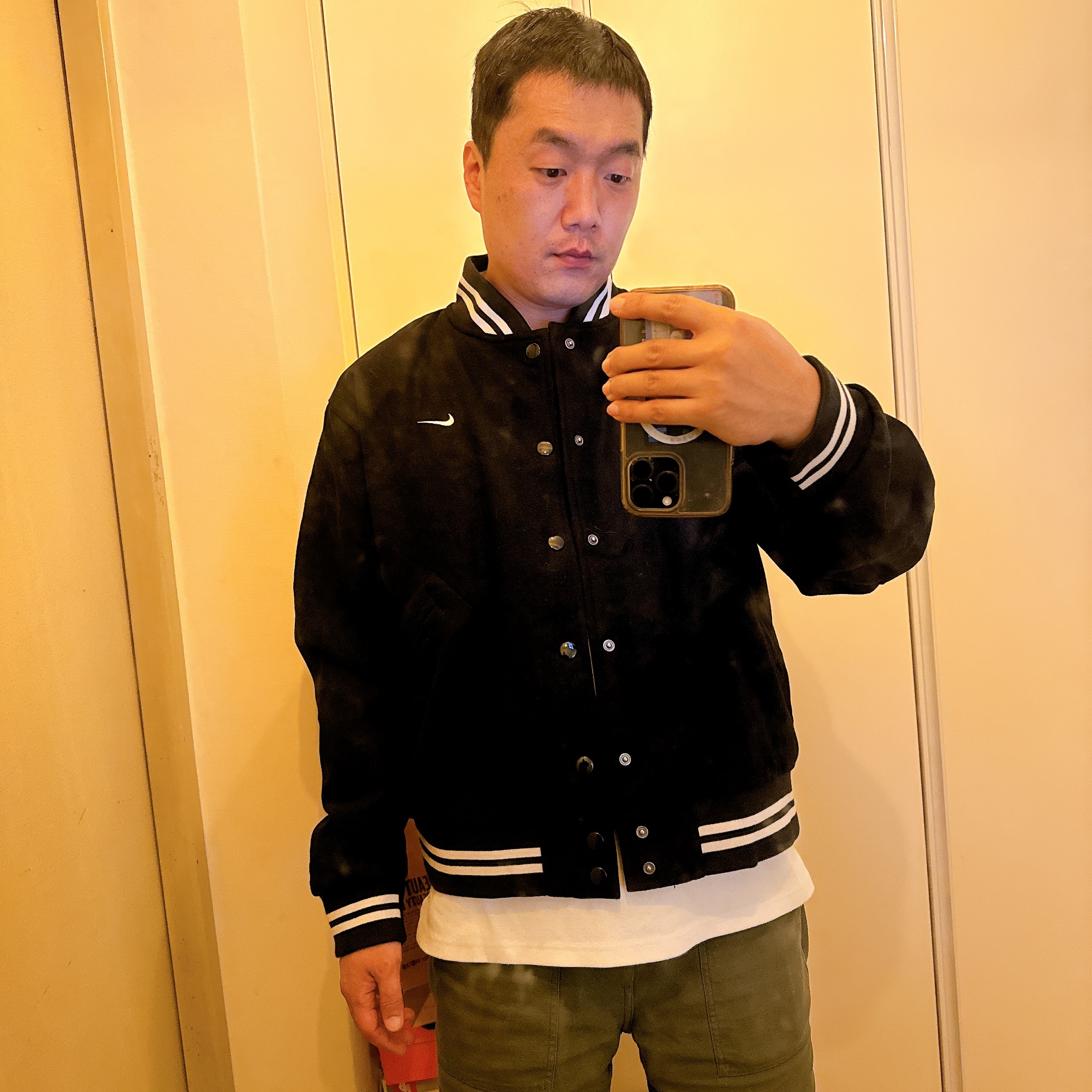 Nike NSW Authentics Varsity Jacket Black - Asia 착용 스타일