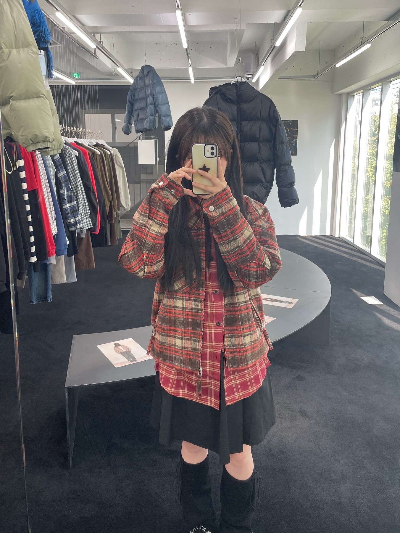 Thevinylhouse Flannel Jacket Brown, Thevinylhouse Flannel Jacket Blue 착용 스타일