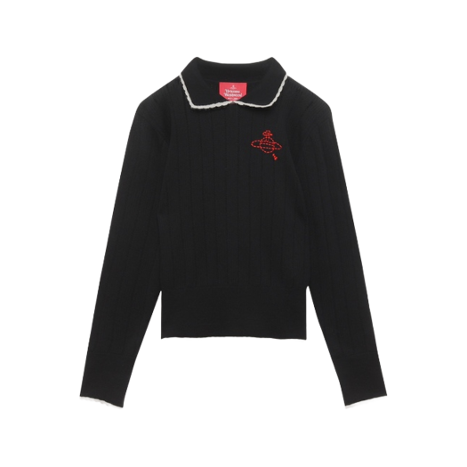 (W) Vivienne Westwood Wide Rib Scalloped Collared Top Black