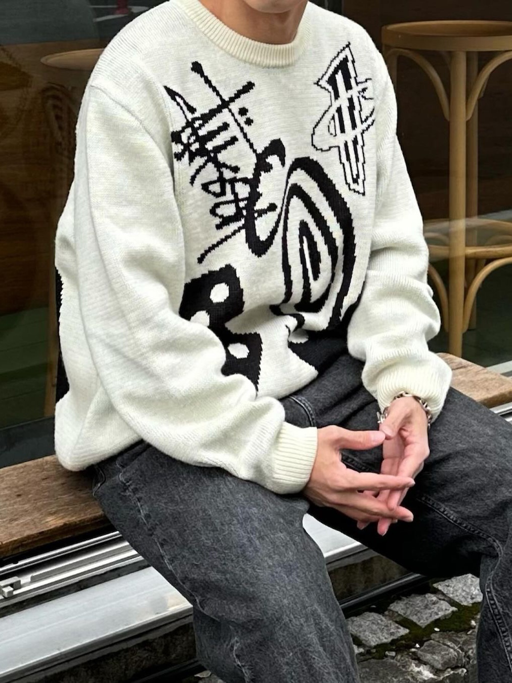 Nike x Stussy NRG LS Knit Sweater Fossil (DR2893-238) 착용 스타일 - 4