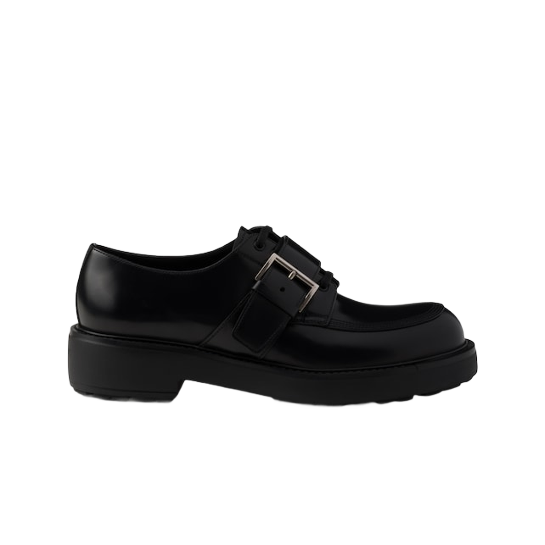프라다 브러시드 레더 더비 슈즈 버클 블랙(Prada Brushed Leather Derby Shoes with Buckle Black) - 1