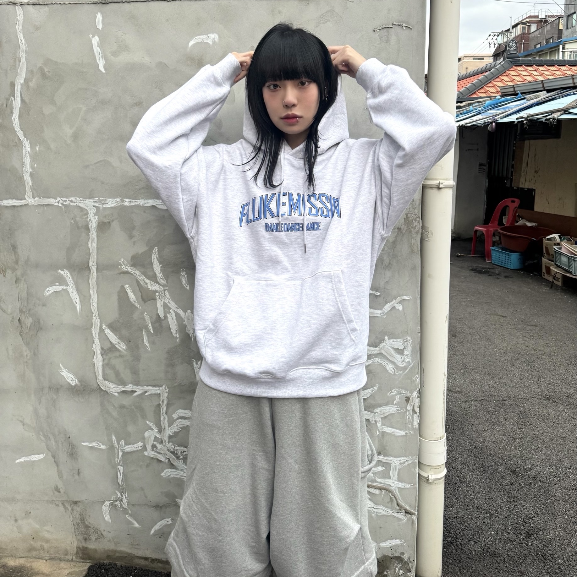 MJD Detachable Carpenter Sweat Pants Melange Grey 착용 스타일 - 3