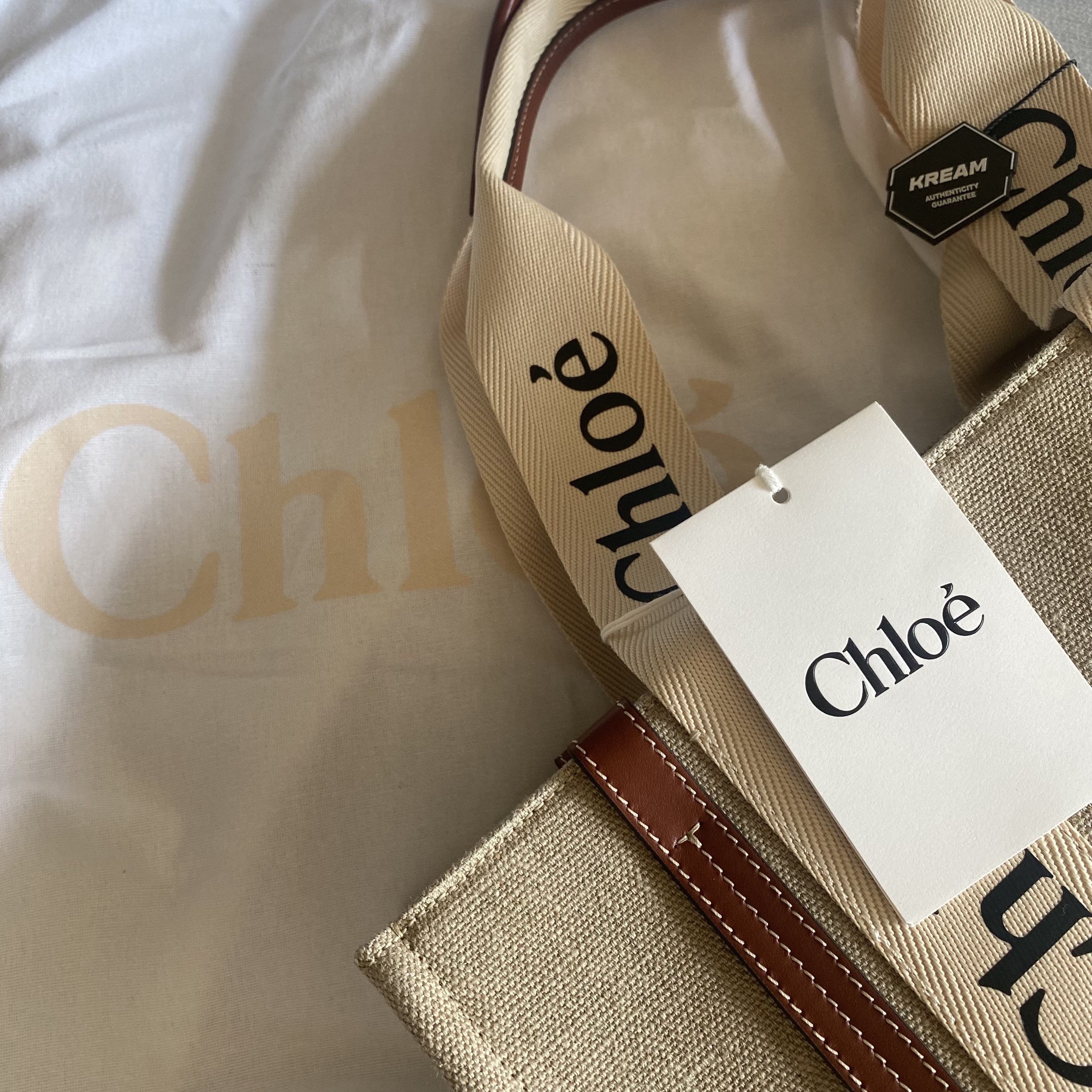 Chloe Woody Medium Tote Bag White Brown 착용 스타일 - 1