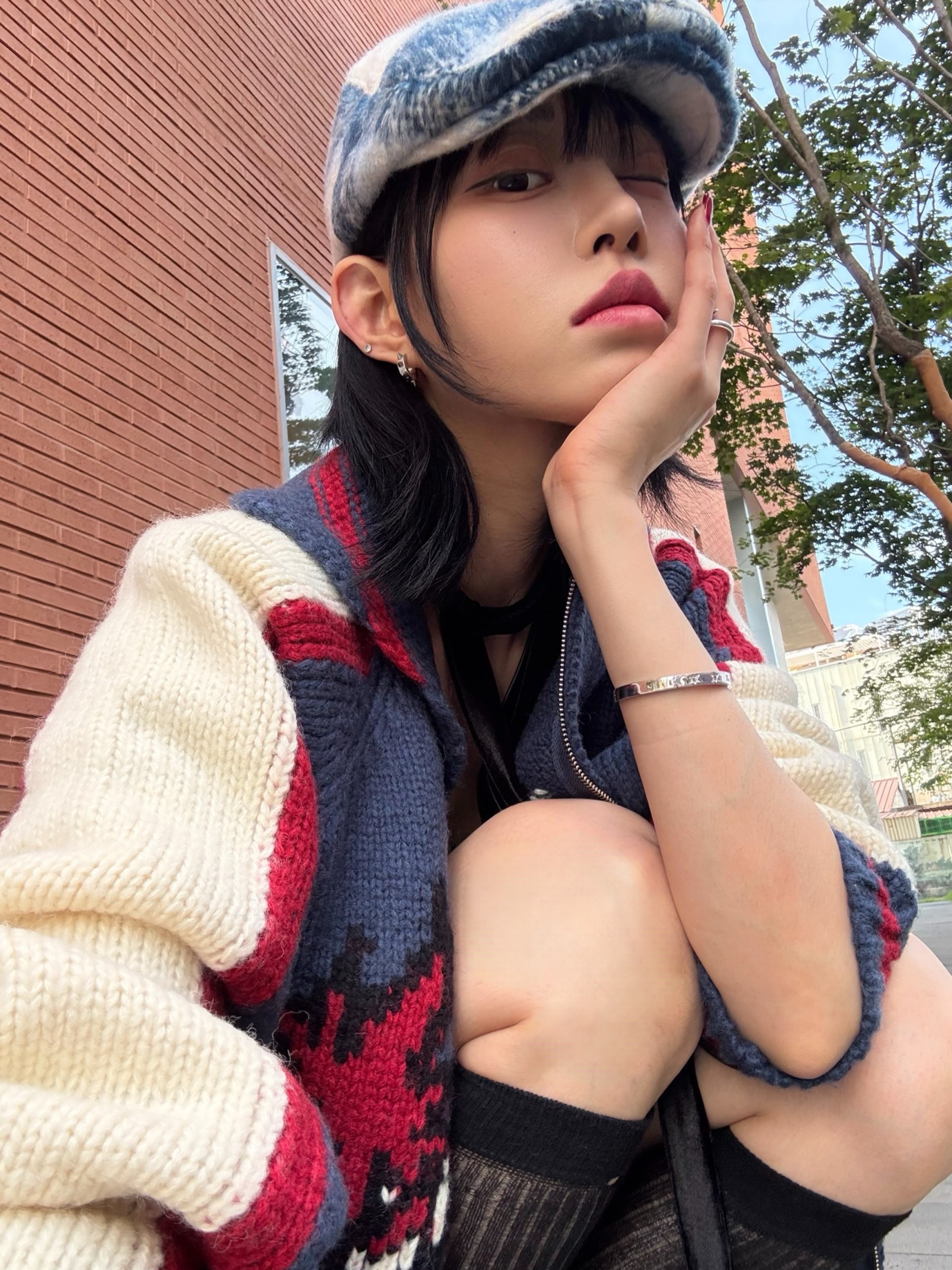 Allincomplete Tartan Check Hunting Cap Blue Check 착용 스타일 - 4
