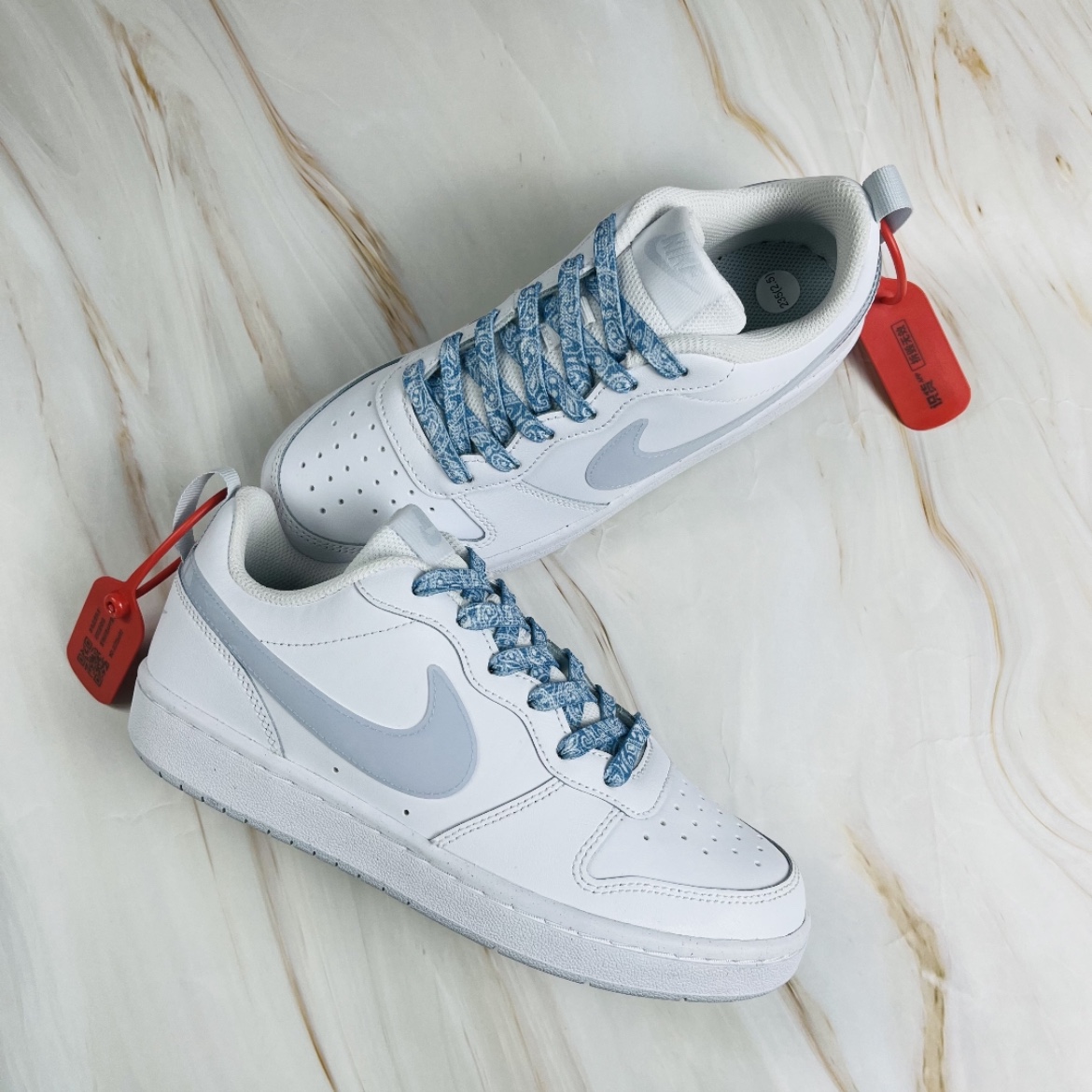 (GS) Nike Court Borough 2 White Aura 착용 스타일 - 1