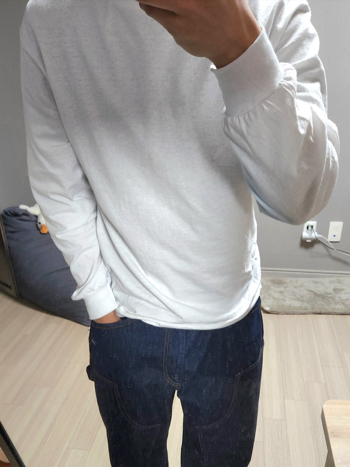 AAA Heavy Cotton 1304 Long Sleeve T-Shirt White Black (2Pack) 착용 스타일 - 4