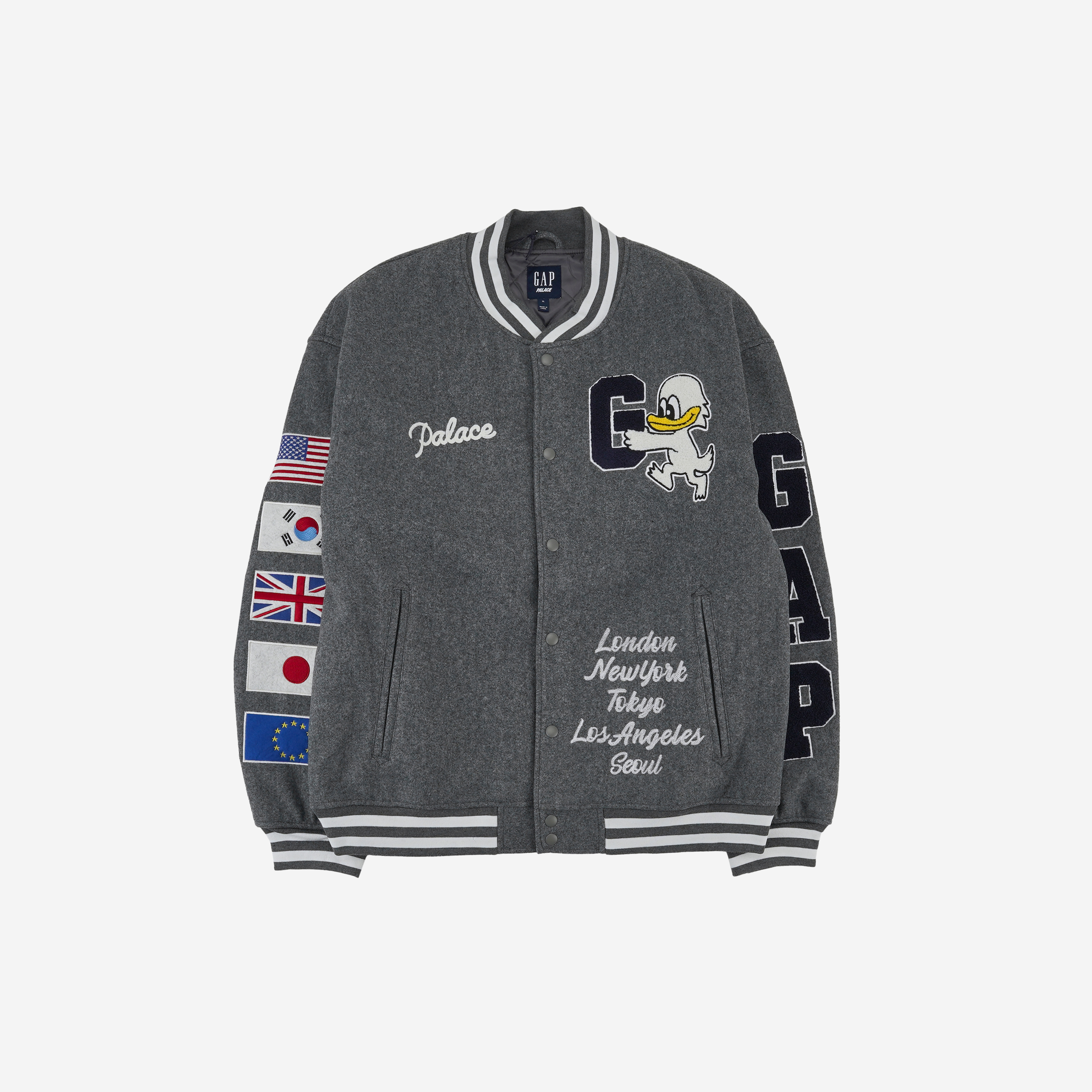 팔라스 x 갭 바시티 자켓 그레이 - 24SS | Palace | KREAM 팔라스 x 갭 바시티 자켓 그레이 - 24SS | Palace | KREAM