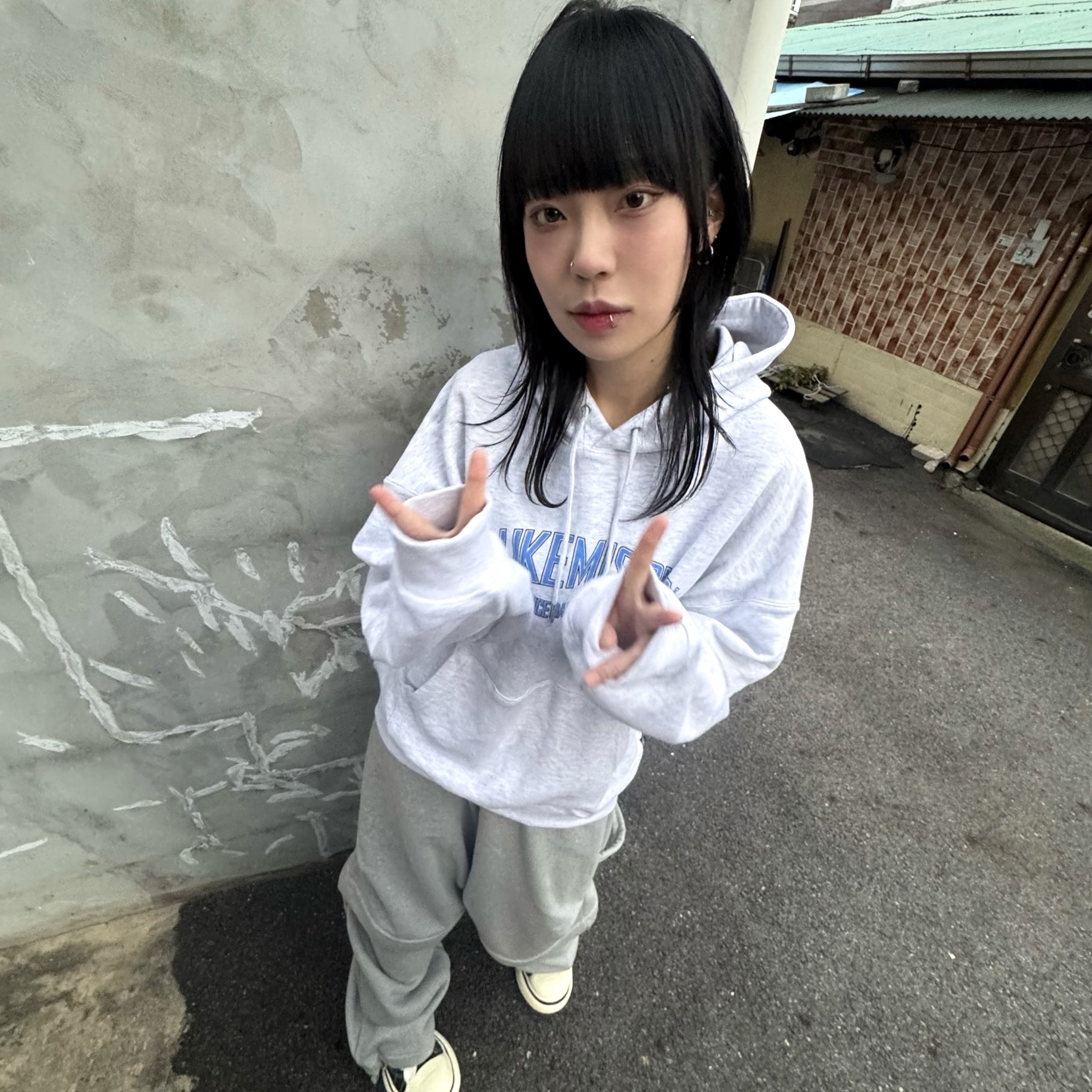MJD Detachable Carpenter Sweat Pants Melange Grey 착용 스타일 - 5